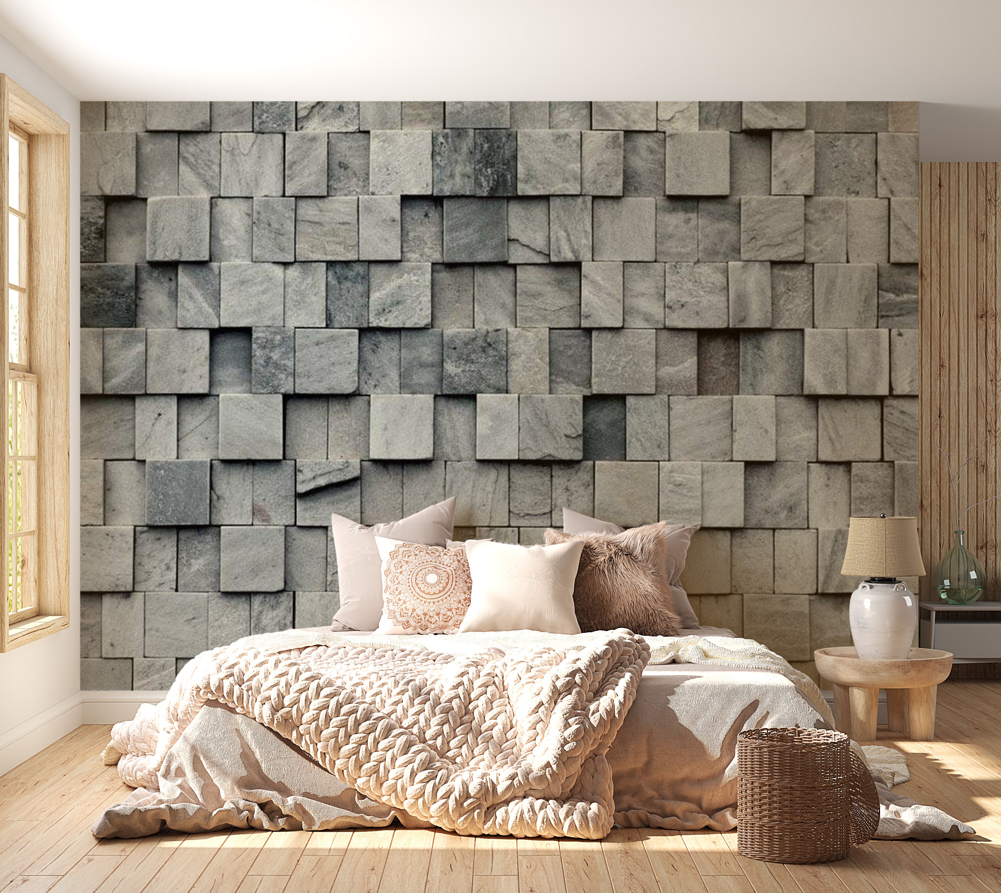 Background & Patterns Wallpaper Wall Mural - Abstract Stacked Stone Cubes 39"Wx27"H