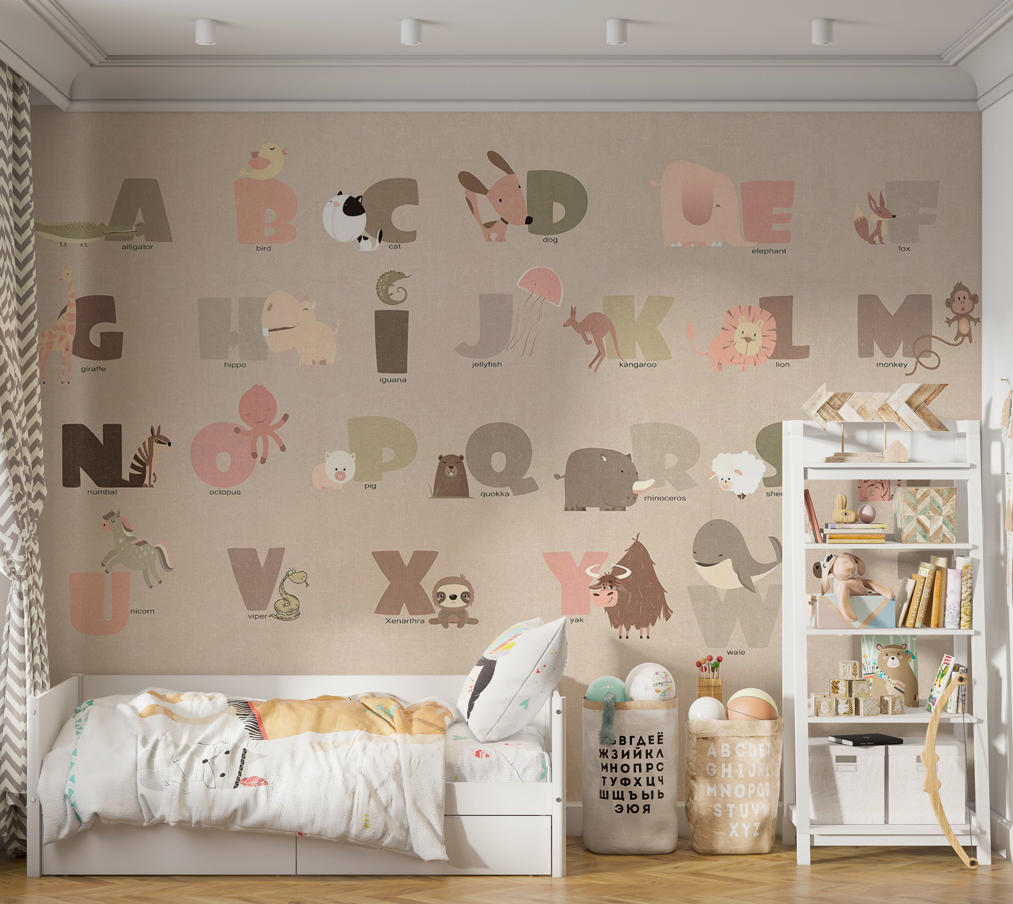 Kids Wallpaper Wall Mural - Beige Alphabet 39"Wx27"H / Standard