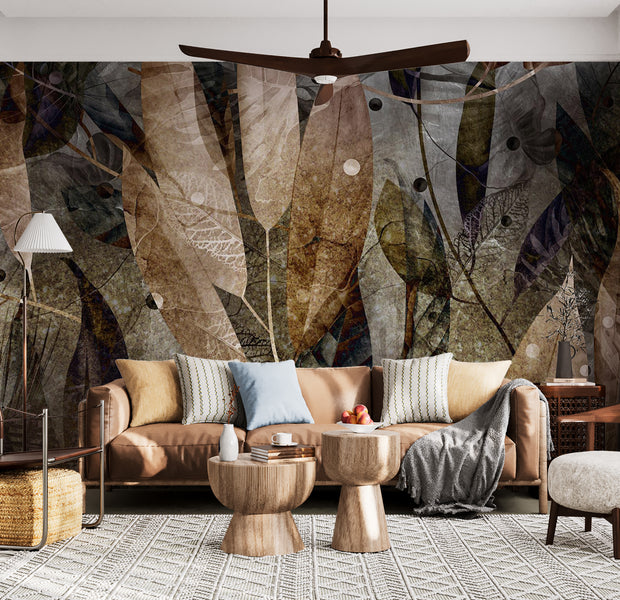 Botanical Wallpaper Wall Mural - Mixed Autumn Leaves 39"Wx27"H / Standard