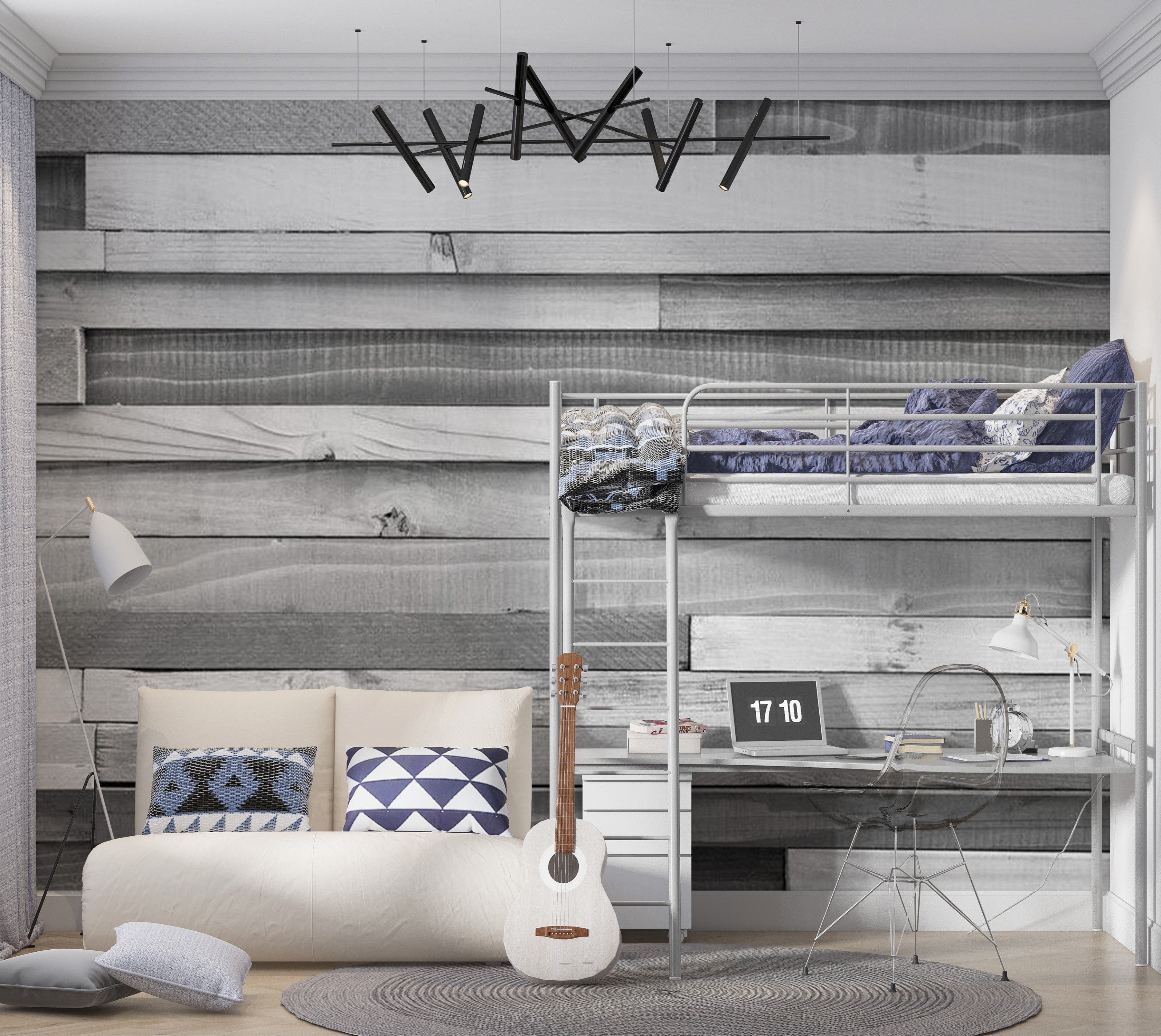 Background & Patterns Wallpaper Wall Mural - Grey Washed Wooden Planks 39"Wx27"H