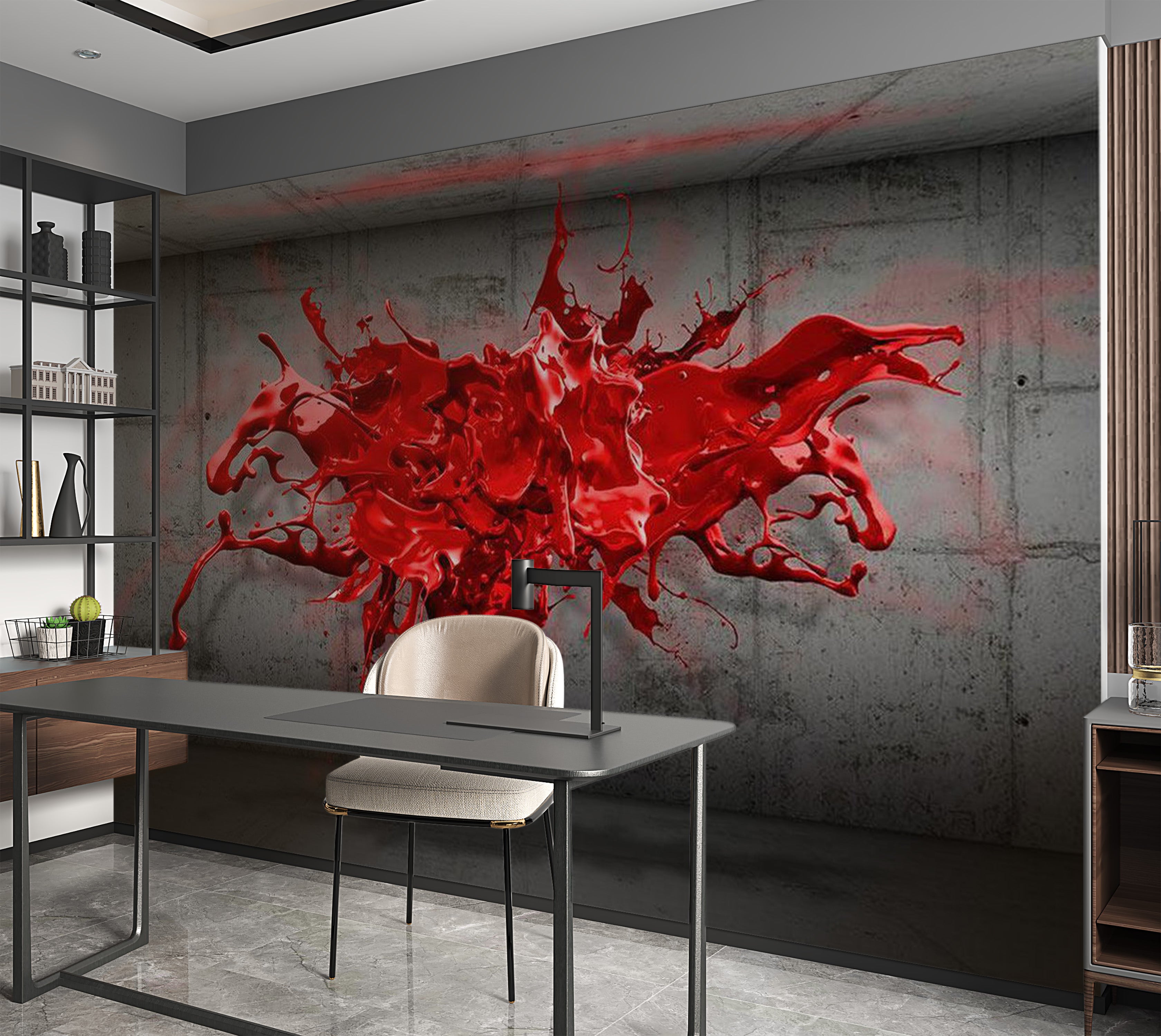 Abstract Wallpaper Wall Mural - Red Ink Blot 39"Wx27"H