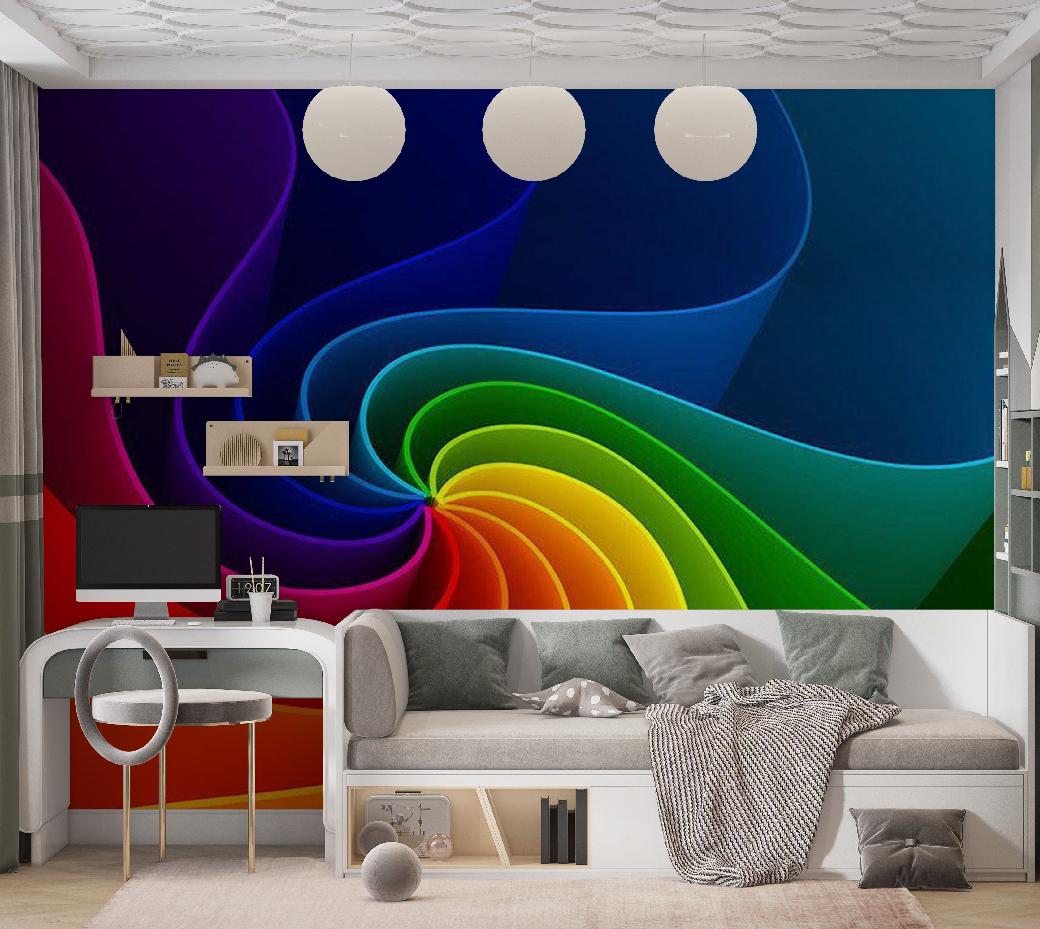 Abstract Wallpaper Wall Mural - Colorful Pinwheel 39"Wx27"H