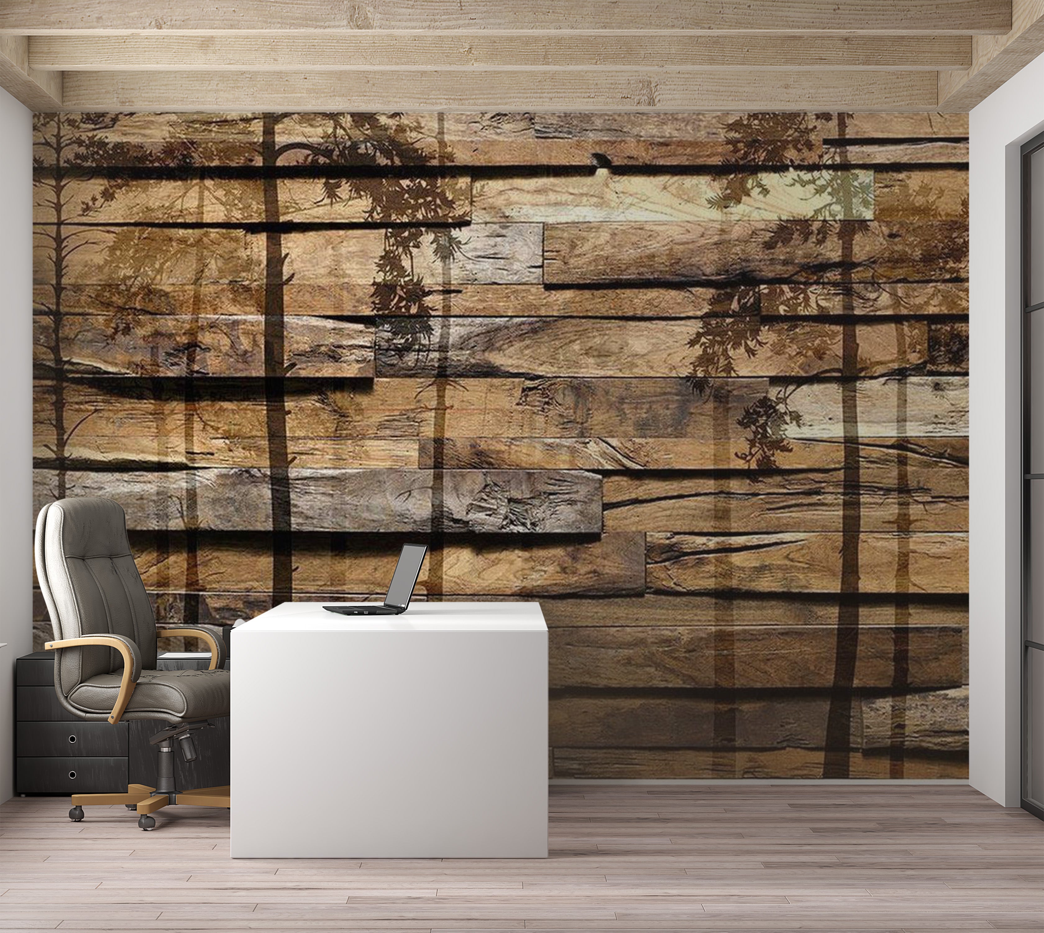 Background & Patterns Wallpaper Wall Mural - Shadow Of Trees On Wood 39"Wx27"H