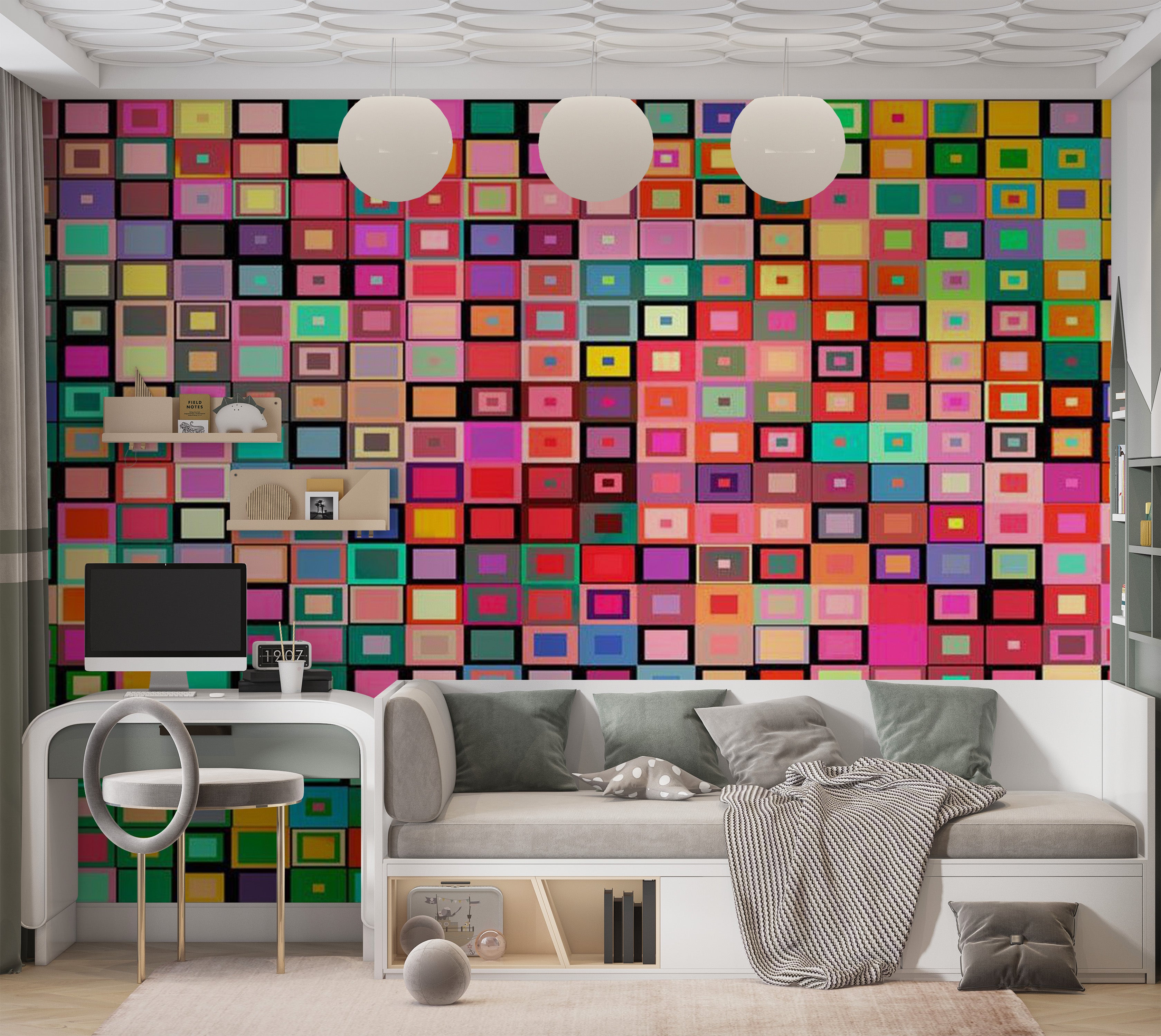 Abstract Wallpaper Wall Mural - Colourful Boxes 39"Wx27"H