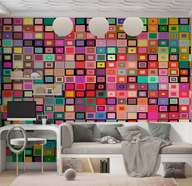 Abstract Wallpaper Wall Mural - Colourful Boxes 39"Wx27"H