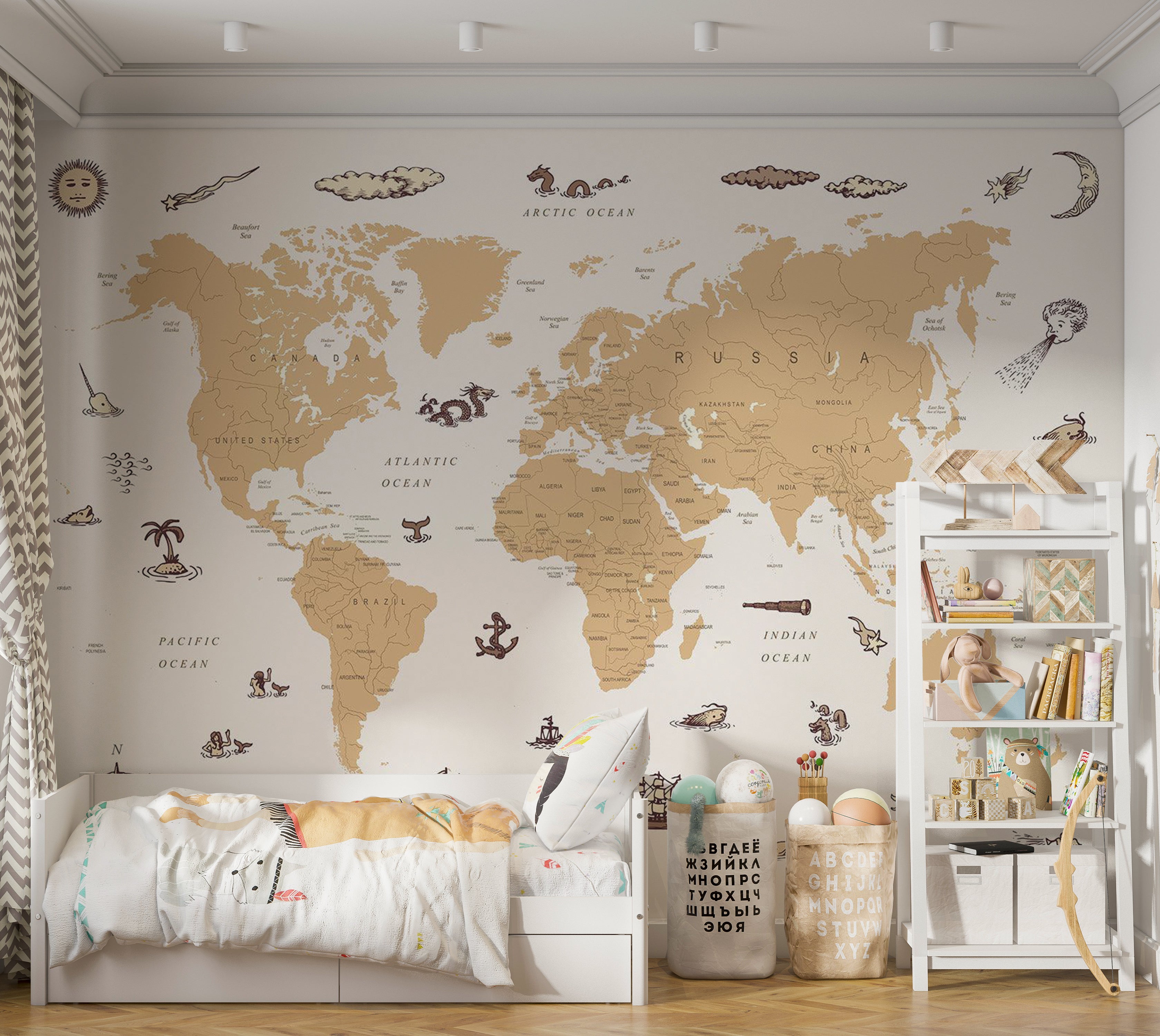 Kids Wallpaper Wall Mural - Countries With Pirate Illustrations 39"Wx27"H / Standard