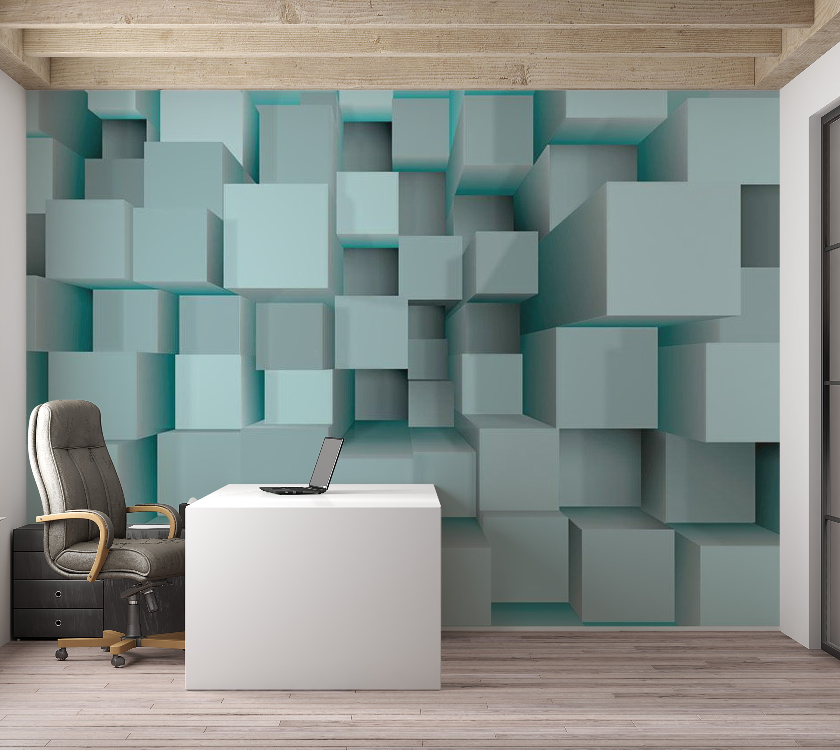 Abstract Wallpaper Wall Mural - Blue Puzzle 39"Wx27"H