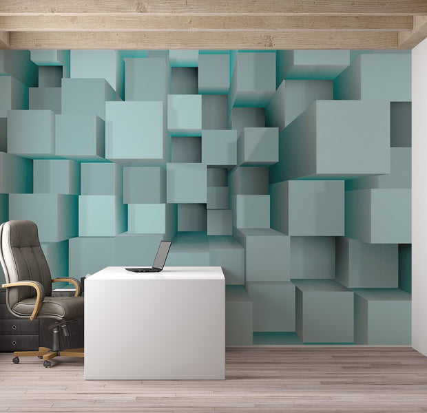 Abstract Wallpaper Wall Mural - Blue Puzzle 39"Wx27"H