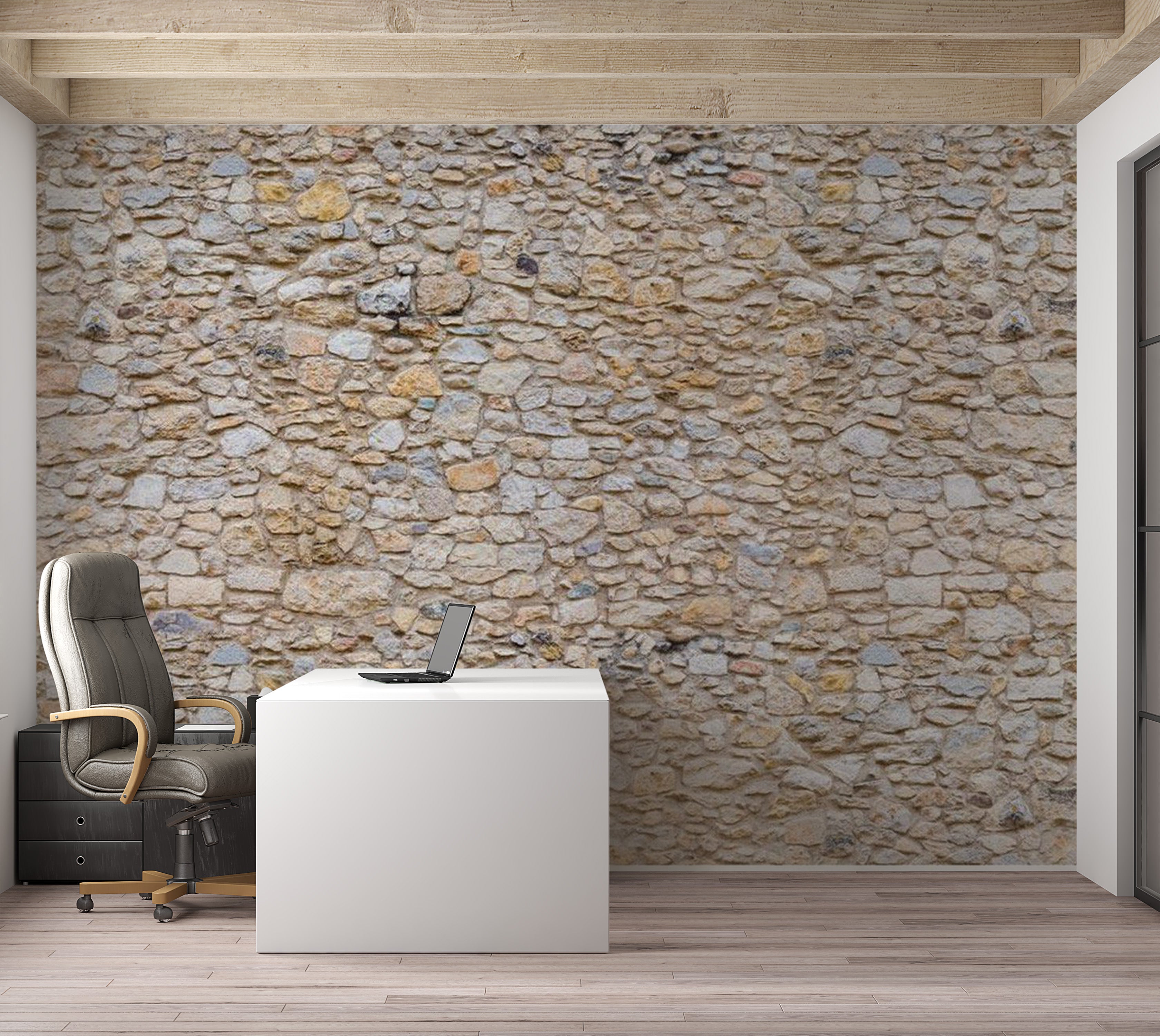Background & Patterns Wallpaper Wall Mural - Stacked Pebbles Stone Wall 39"Wx27"H