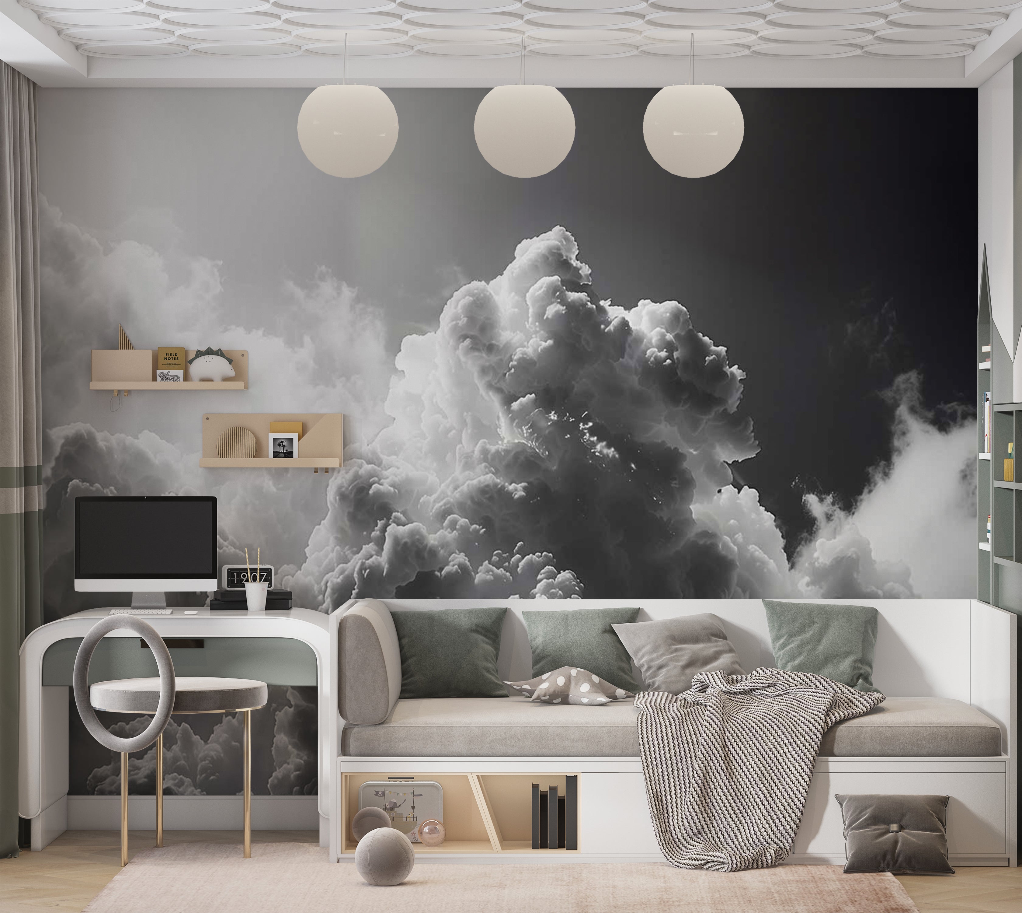 Peel & Stick Wall Mural - Dark Sunny Clouds 38"Wx27"H