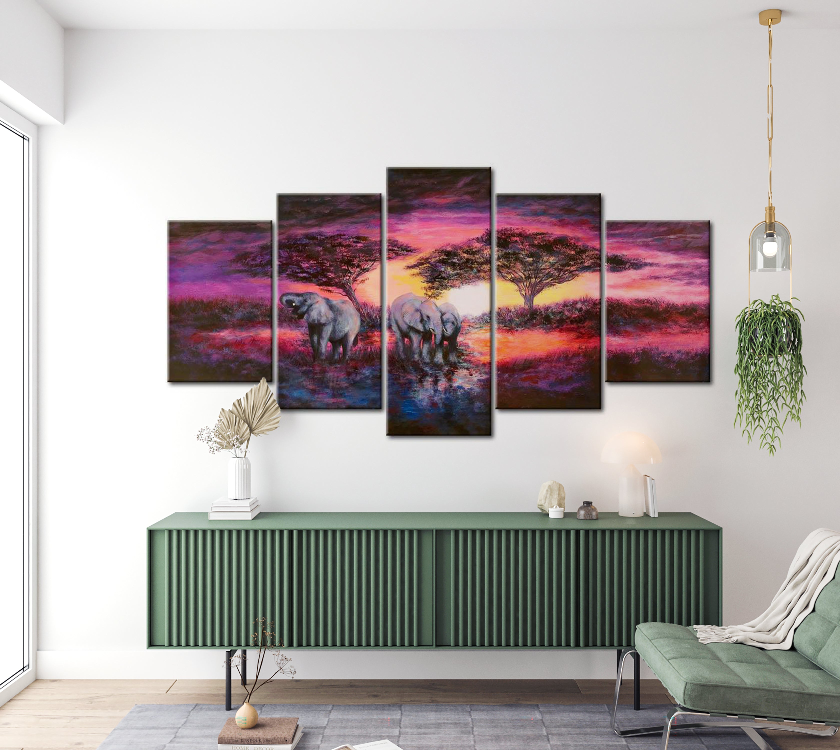 Stretched Canvas Landscape Art - Purple Savannah Sunset 40"Wx20"H