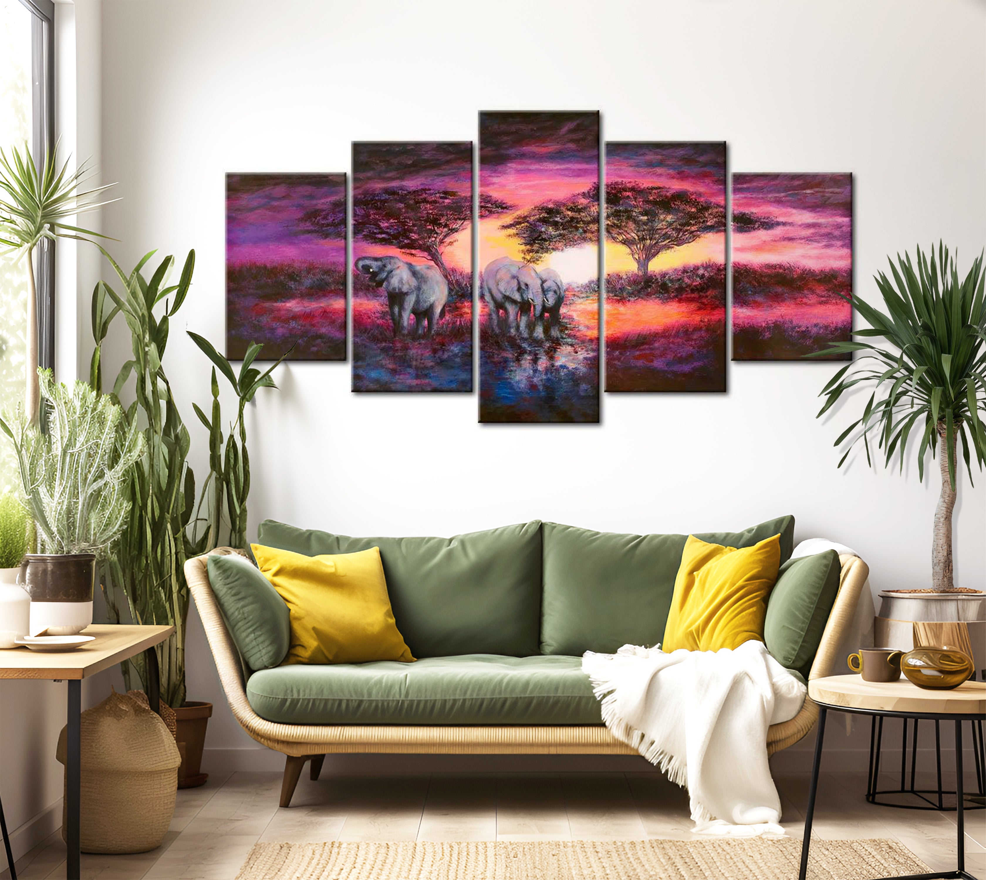 Stretched Canvas Landscape Art - Purple Savannah Sunset 40"Wx20"H