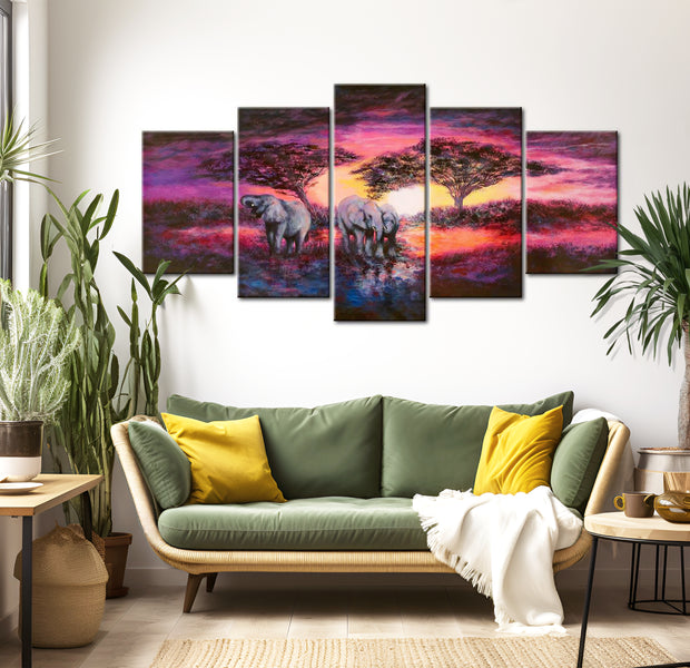 Stretched Canvas Landscape Art - Purple Savannah Sunset 40"Wx20"H