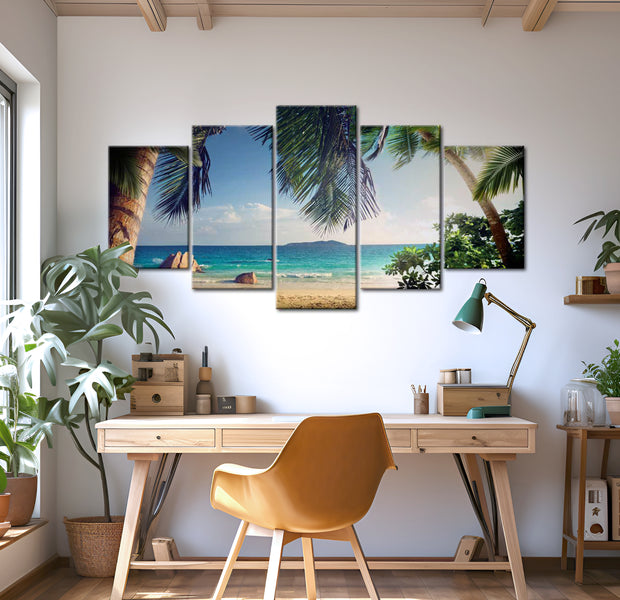 Stretched Canvas Landscape Art - Under Palm Trees 40"Wx20"H