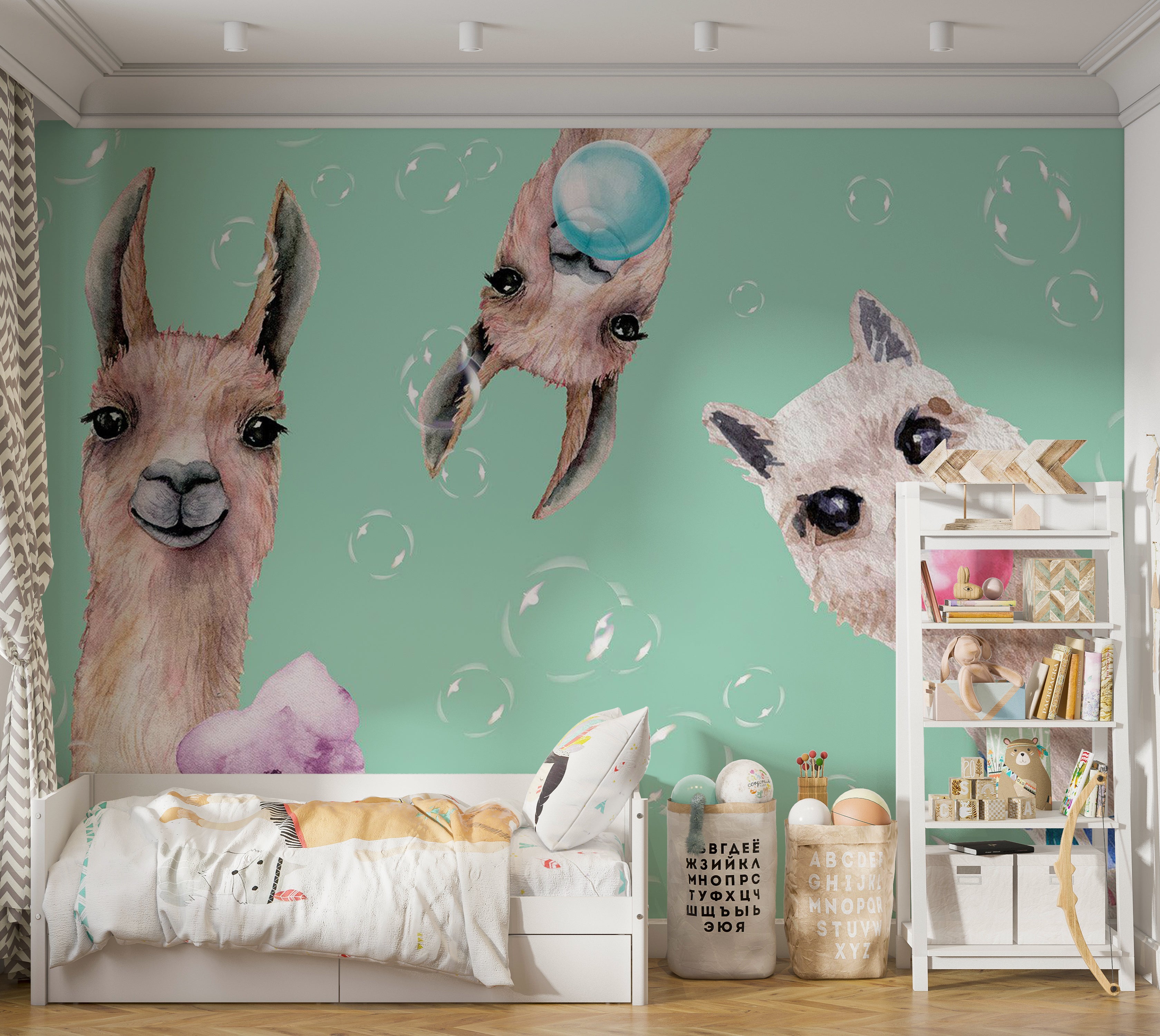 Kids Wallpaper Wall Mural - Crazy Llamas 39"Wx27"H / Standard