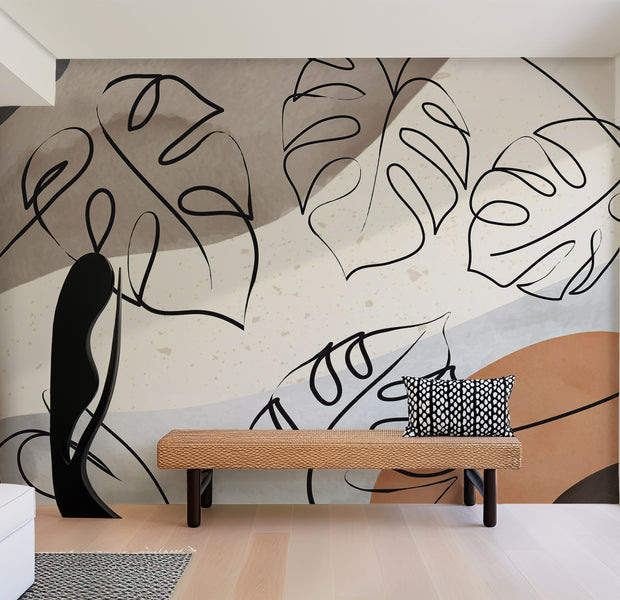 Botanical Wallpaper Wall Mural - Minimalistic Monstera Leaves 39"Wx27"H / Standard