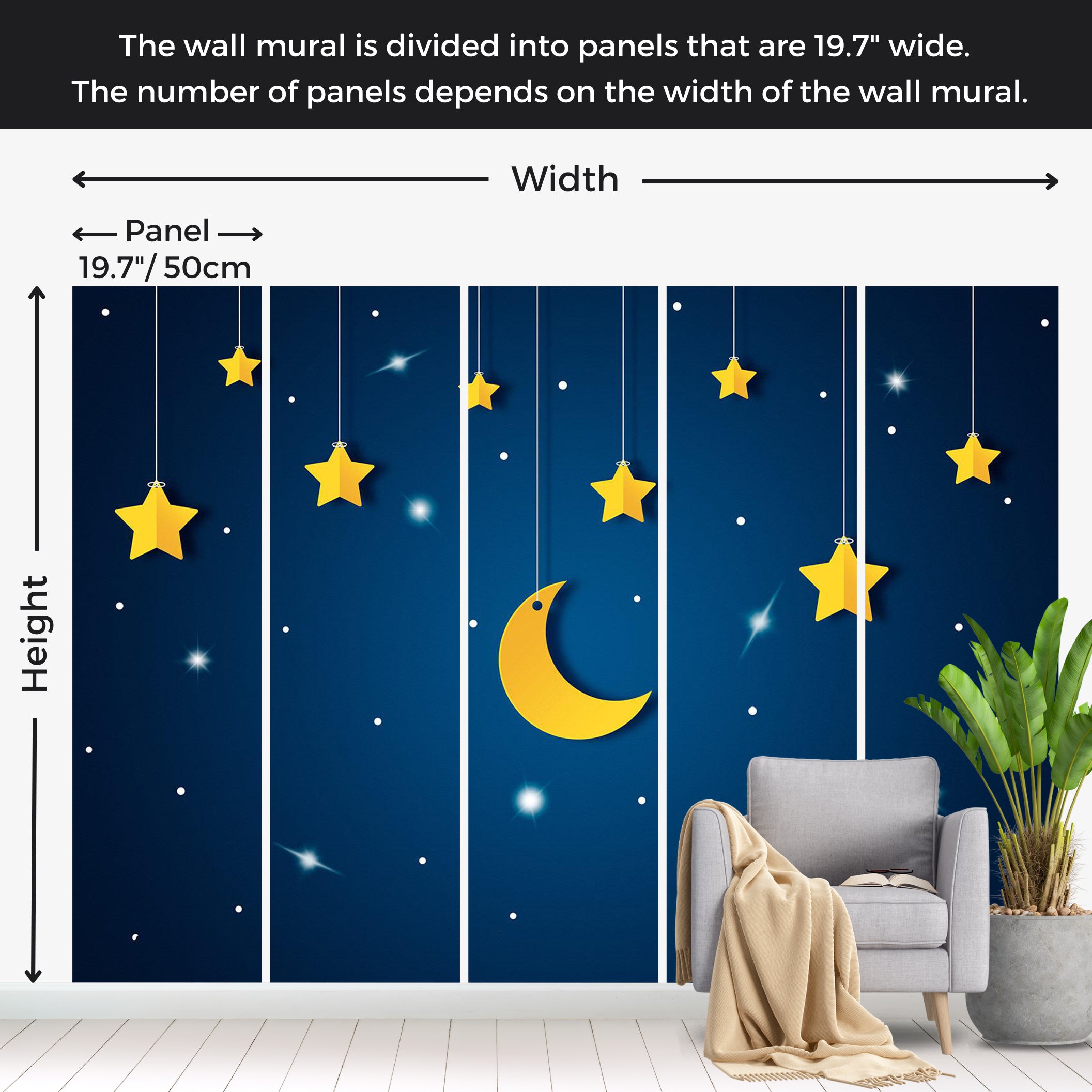 Kids Wallpaper Wall Mural - Blue Night Sky 39"Wx27"H / Standard