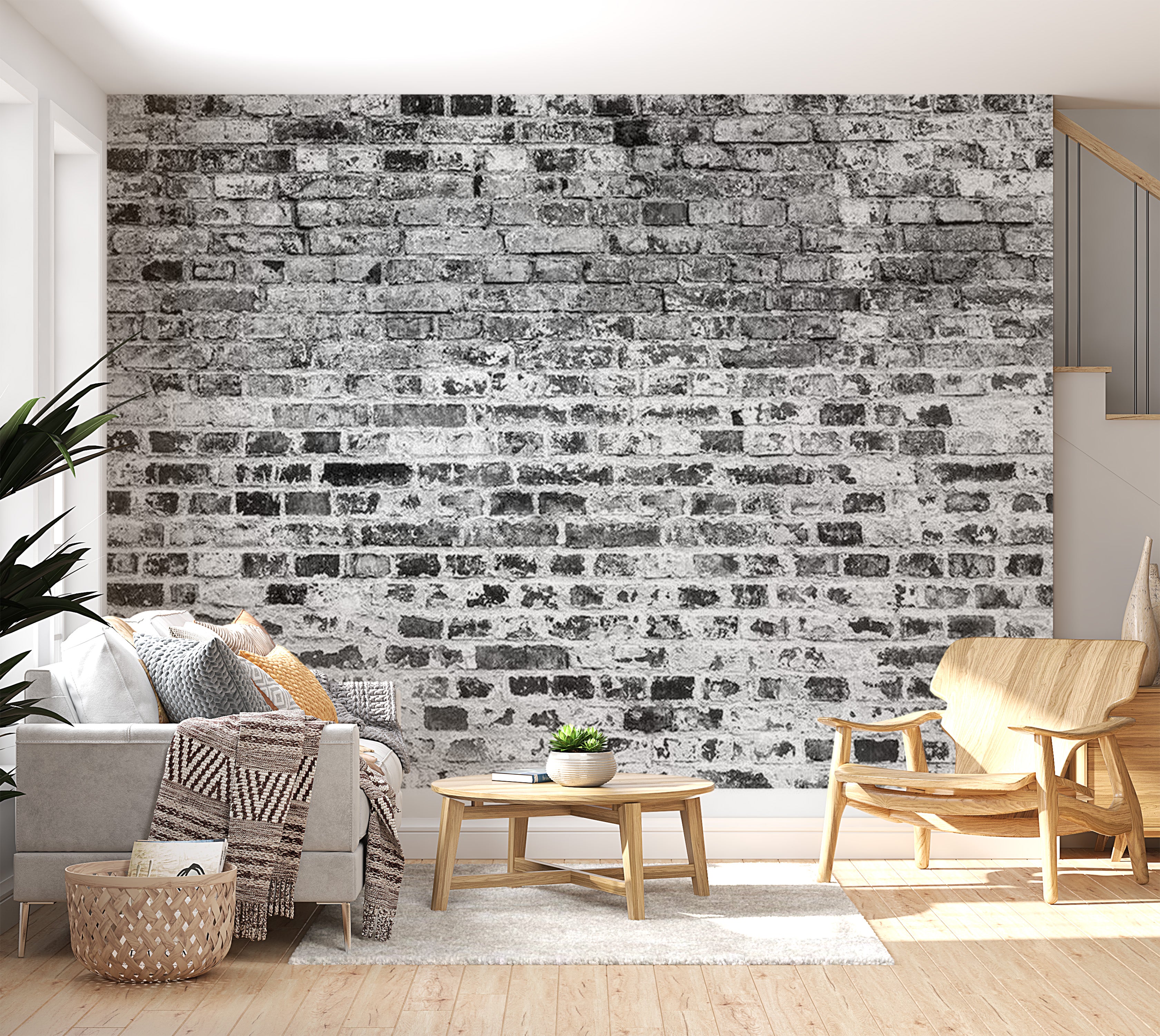 Background & Patterns Wallpaper Wall Mural - Dark Grey White Brick Wall 39"Wx27"H