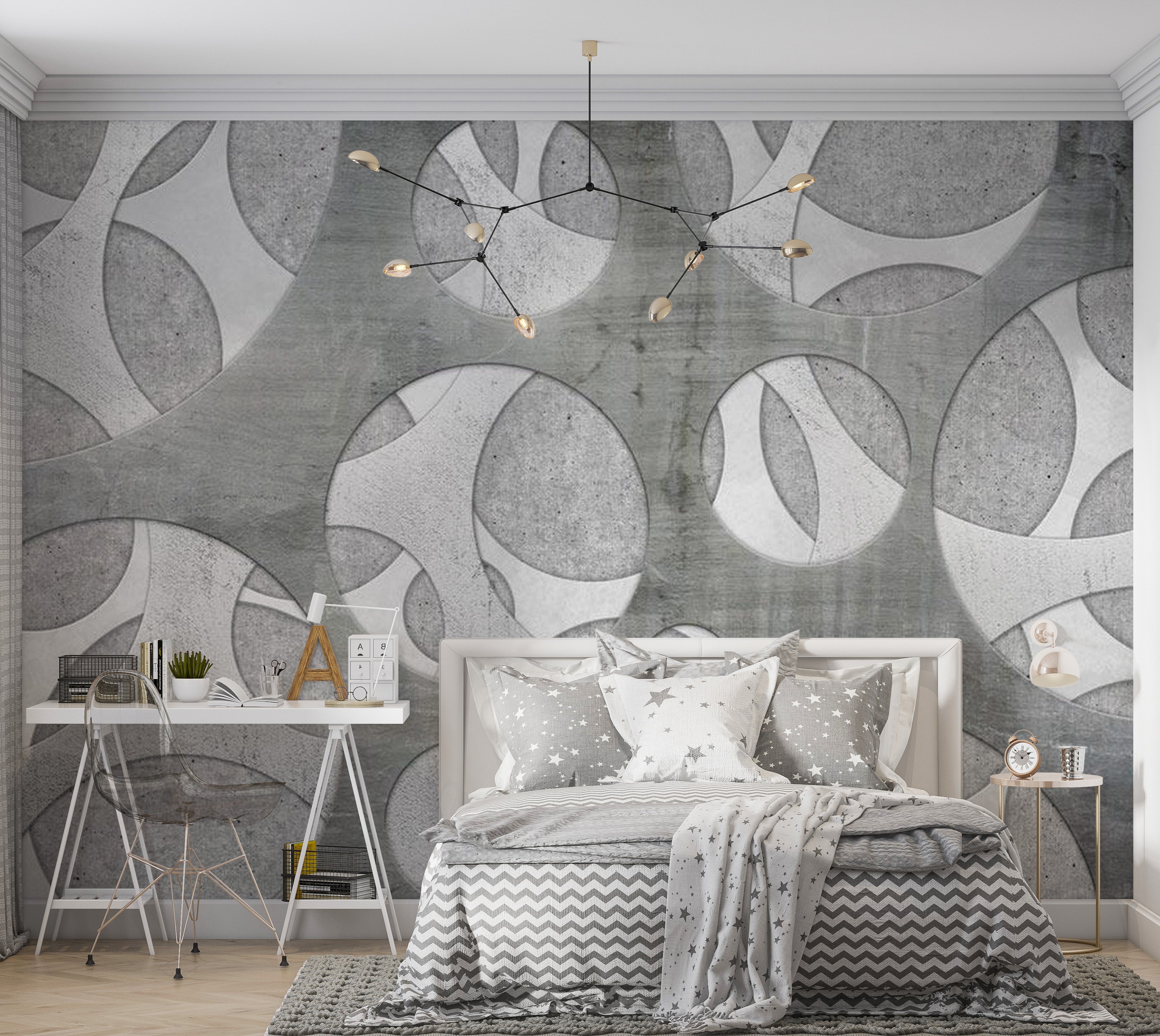 Abstract Wallpaper Wall Mural - Woven Of Grays 39"Wx27"H