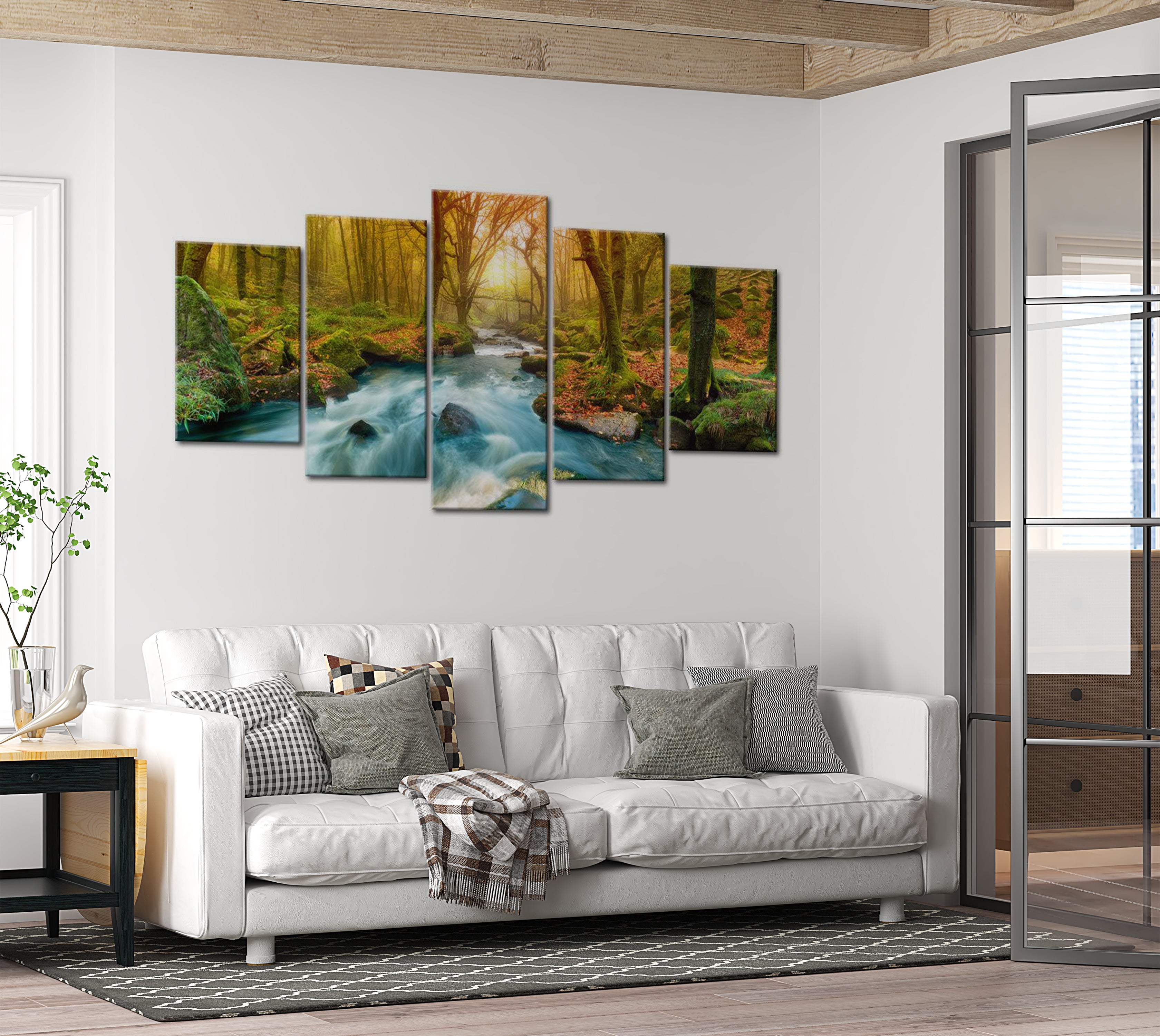 Stretched Canvas Landscape Art - Morning On The River 40"Wx20"H