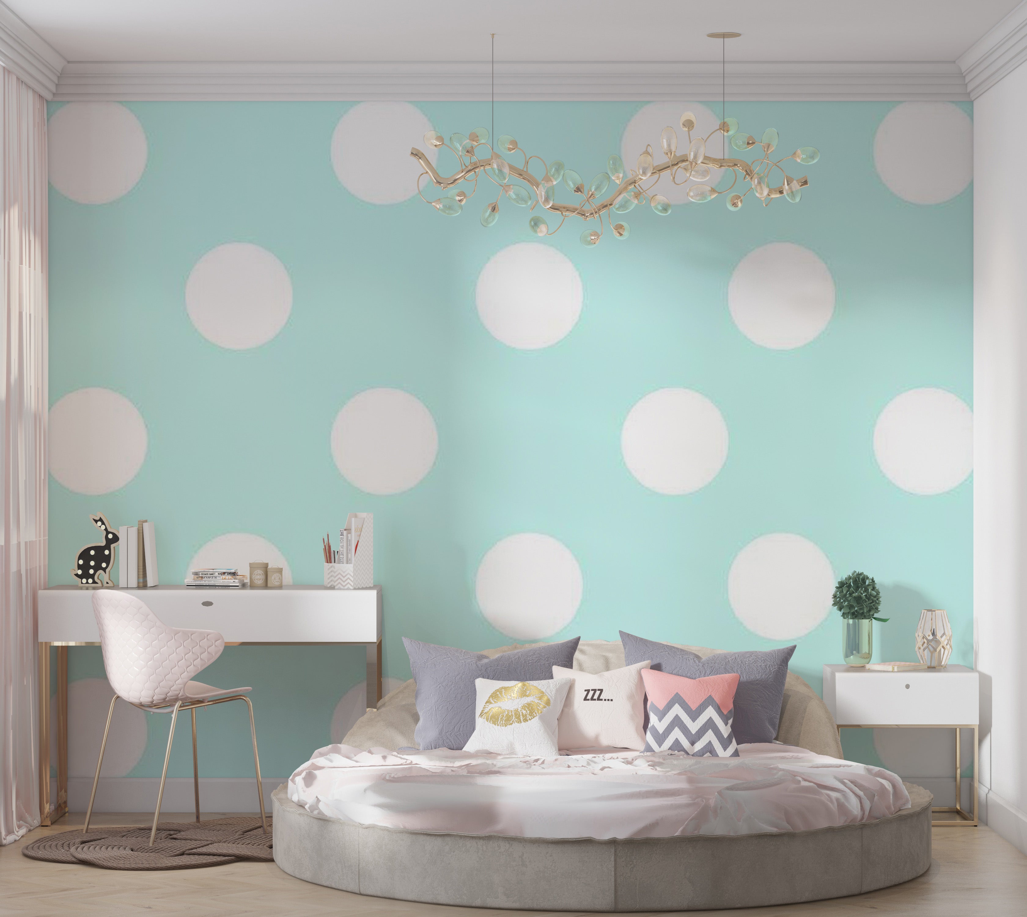 Abstract Wallpaper Wall Mural - Sky Blue Dots 39"Wx27"H