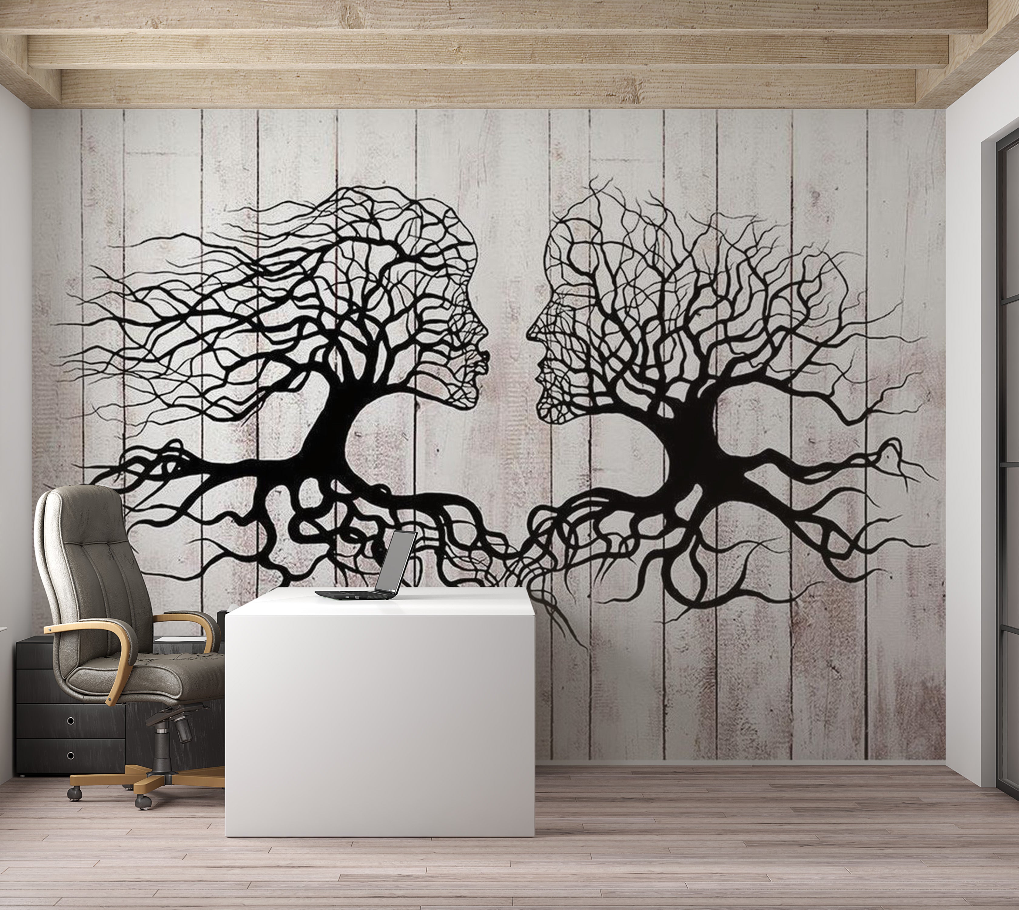 Background & Patterns Wallpaper Wall Mural - A Kiss Of Trees On Wood 39"Wx27"H