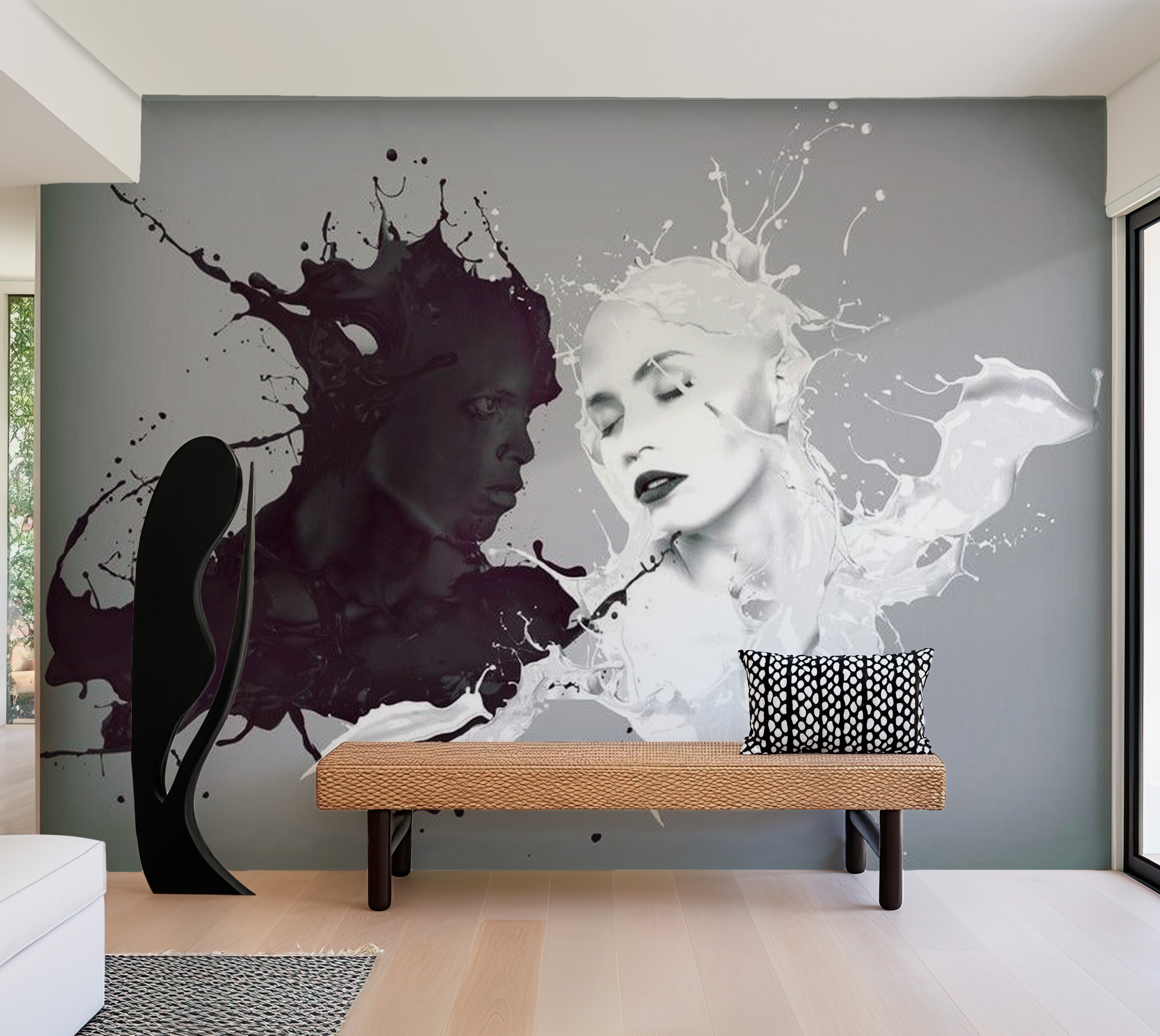 Abstract Wallpaper Wall Mural - Opposites Attract 118"Wx90"H