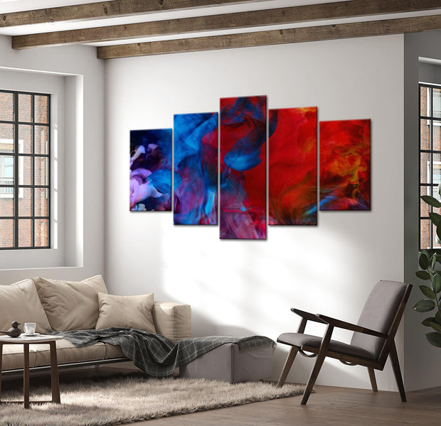 Abstract Canvas Wall Art - Dance Of Colourful Flames - 5 Pieces
