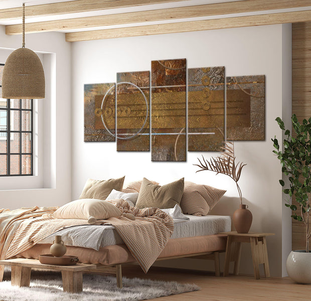 Abstract Canvas Wall Art - Golden Depths - 5 Pieces