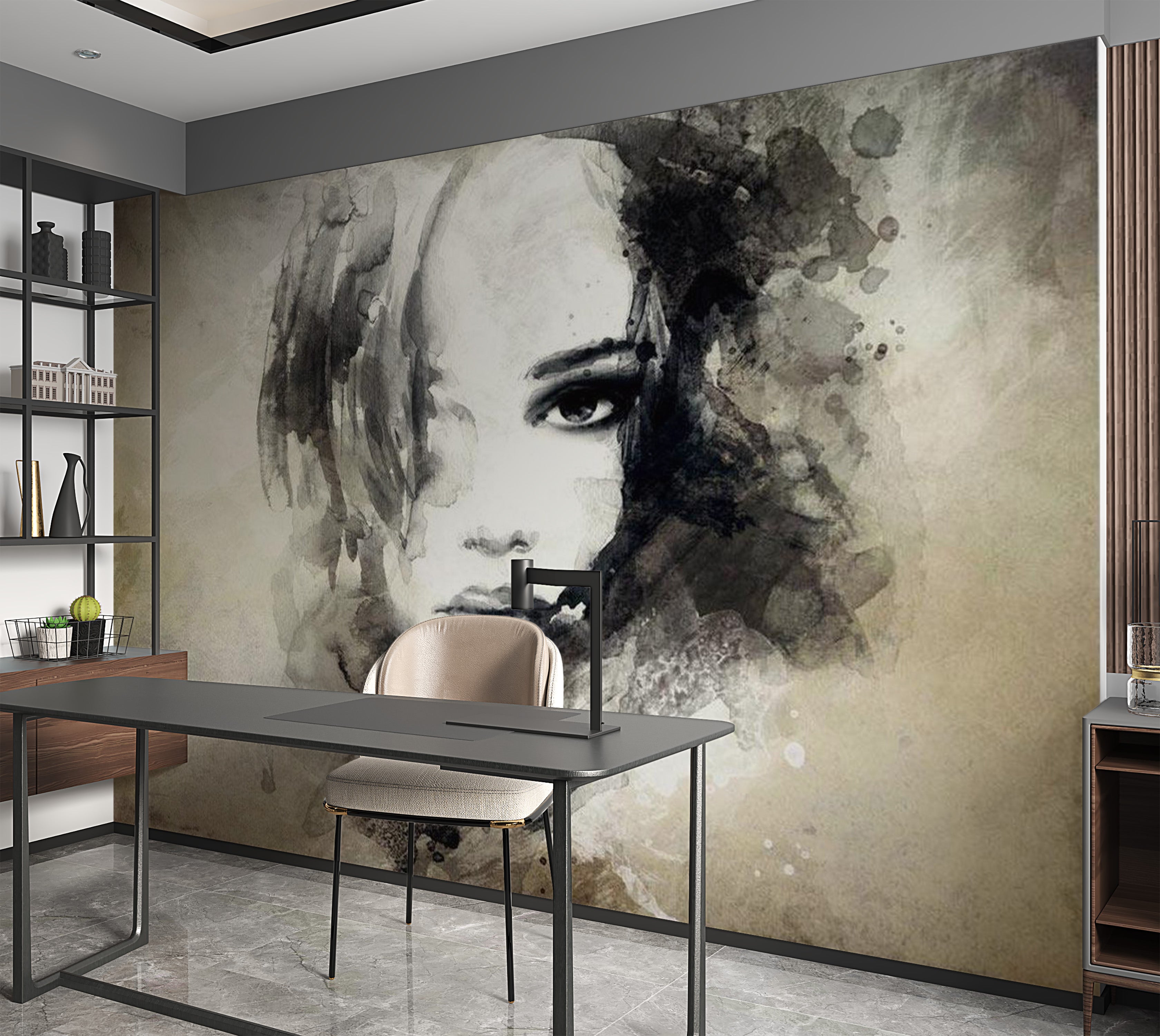 Abstract Wallpaper Wall Mural - Mysterious Girl 39"Wx27"H