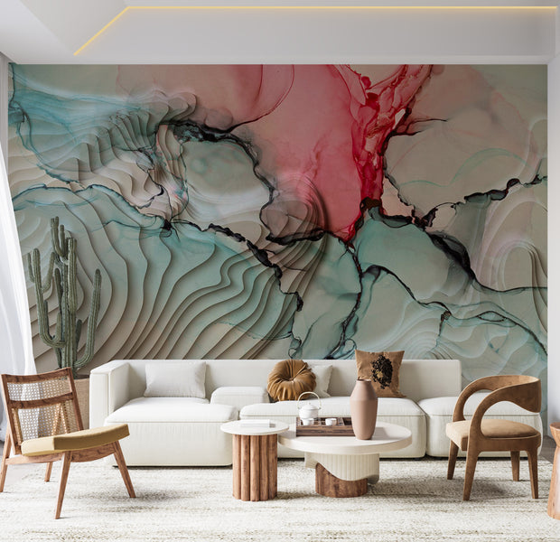 Abstract Wallpaper Wall Mural - 3D Ink Composition 39"Wx27"H / Standard