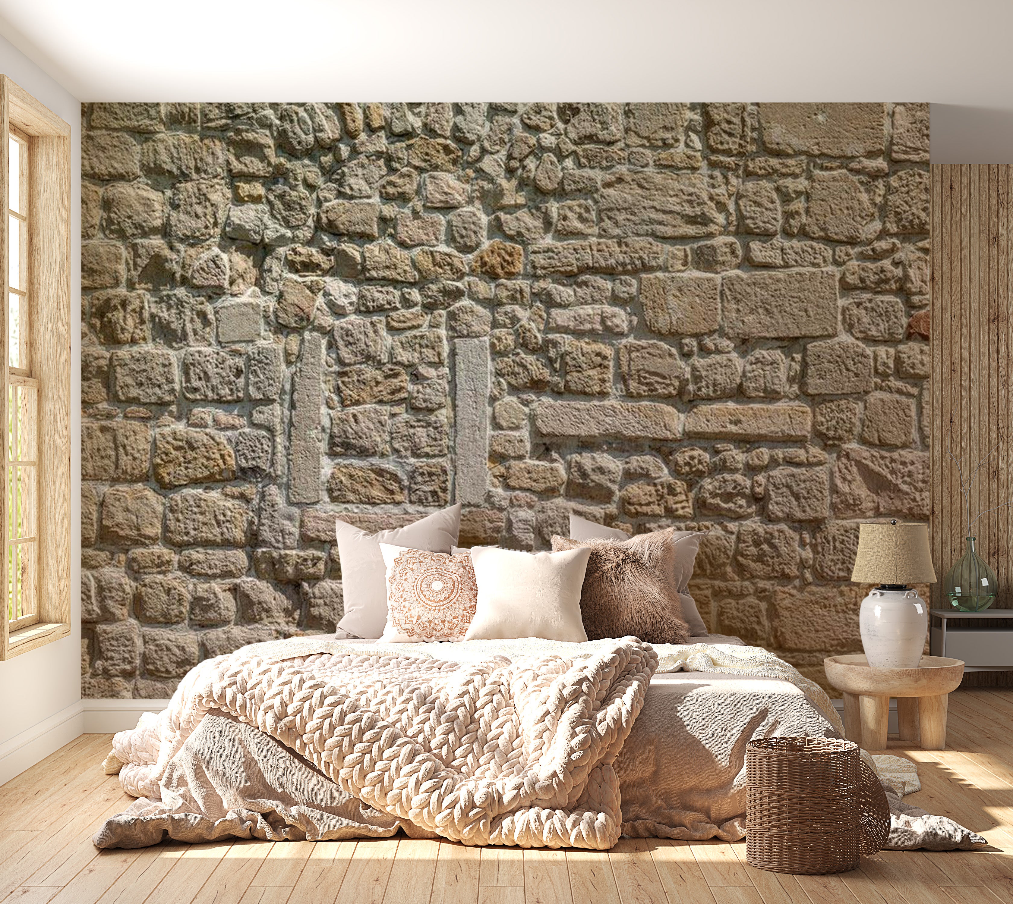 Background & Patterns Wallpaper Wall Mural - Wall From Stones 39"Wx27"H