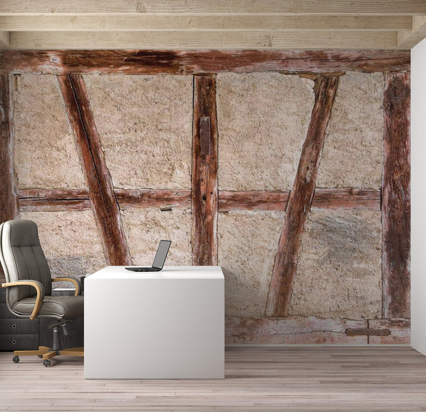 Background & Patterns Wallpaper Wall Mural - Old Barn Beams Concrete 39"Wx27"H