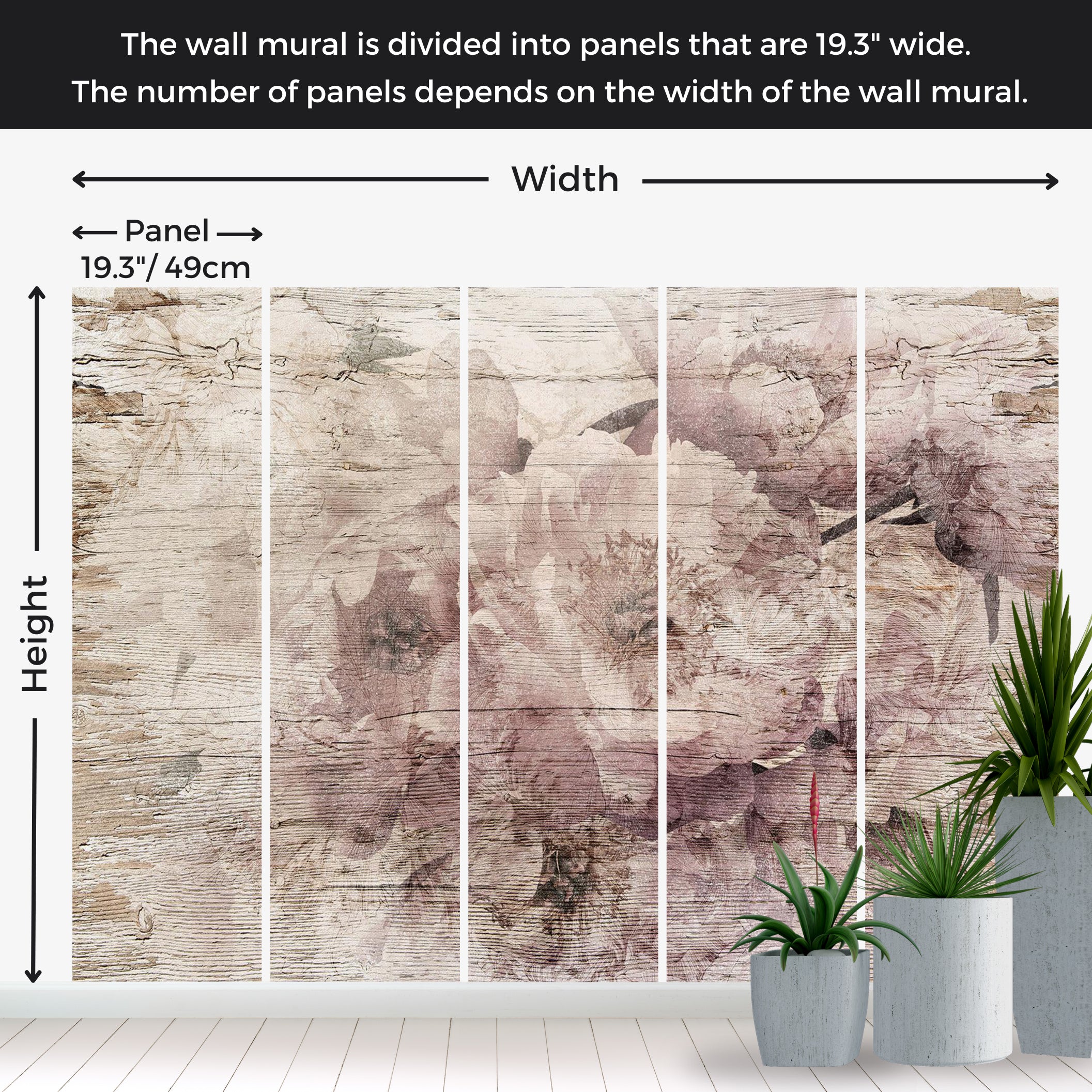 Peel & Stick Floral Wall Mural - Flowers on Boards 38"Wx27"H