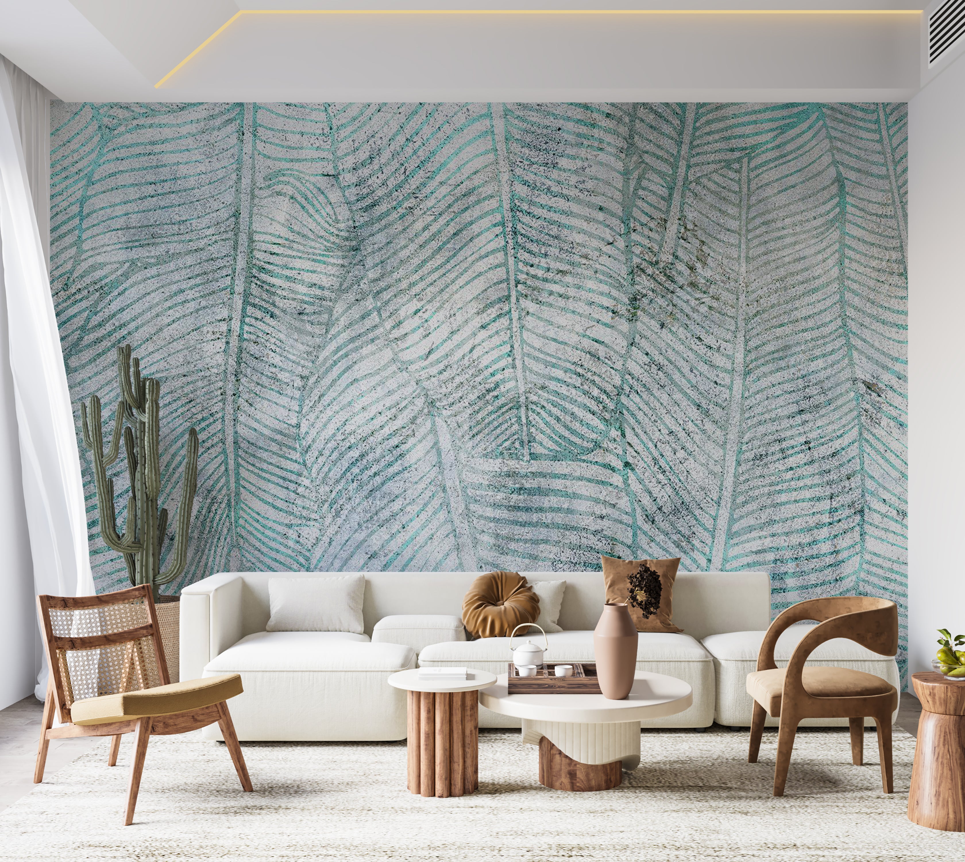 Abstract Wallpaper Wall Mural - Banana Leaf Lines 39"Wx27"H / Standard