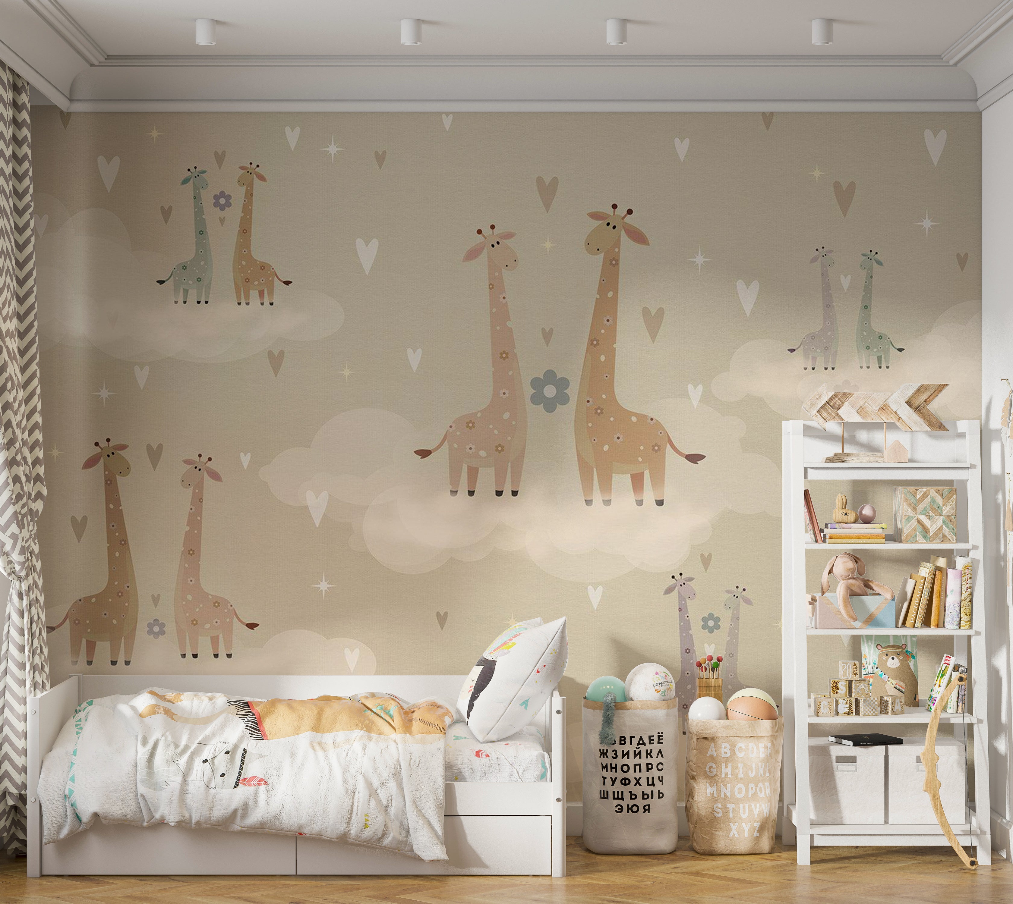 Kids Wallpaper Wall Mural - Giraffes in Love 39"Wx27"H / Standard