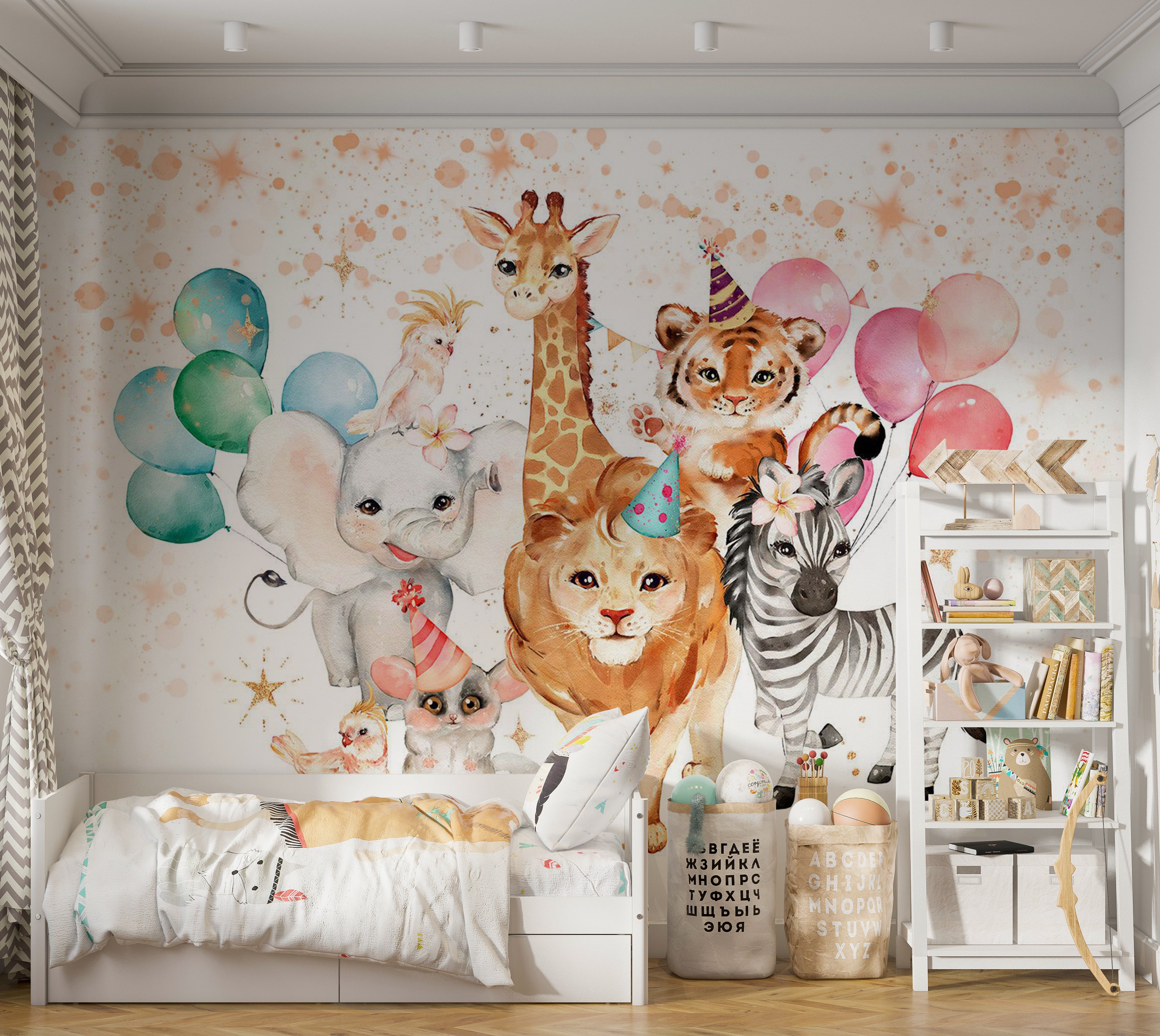 Kids Wallpaper Wall Mural - Happy Animals 39"Wx27"H / Standard