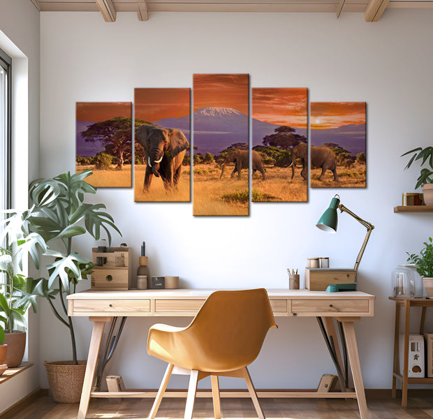 Stretched Canvas Landscape Art - Africa & Elephants 40"Wx20"H