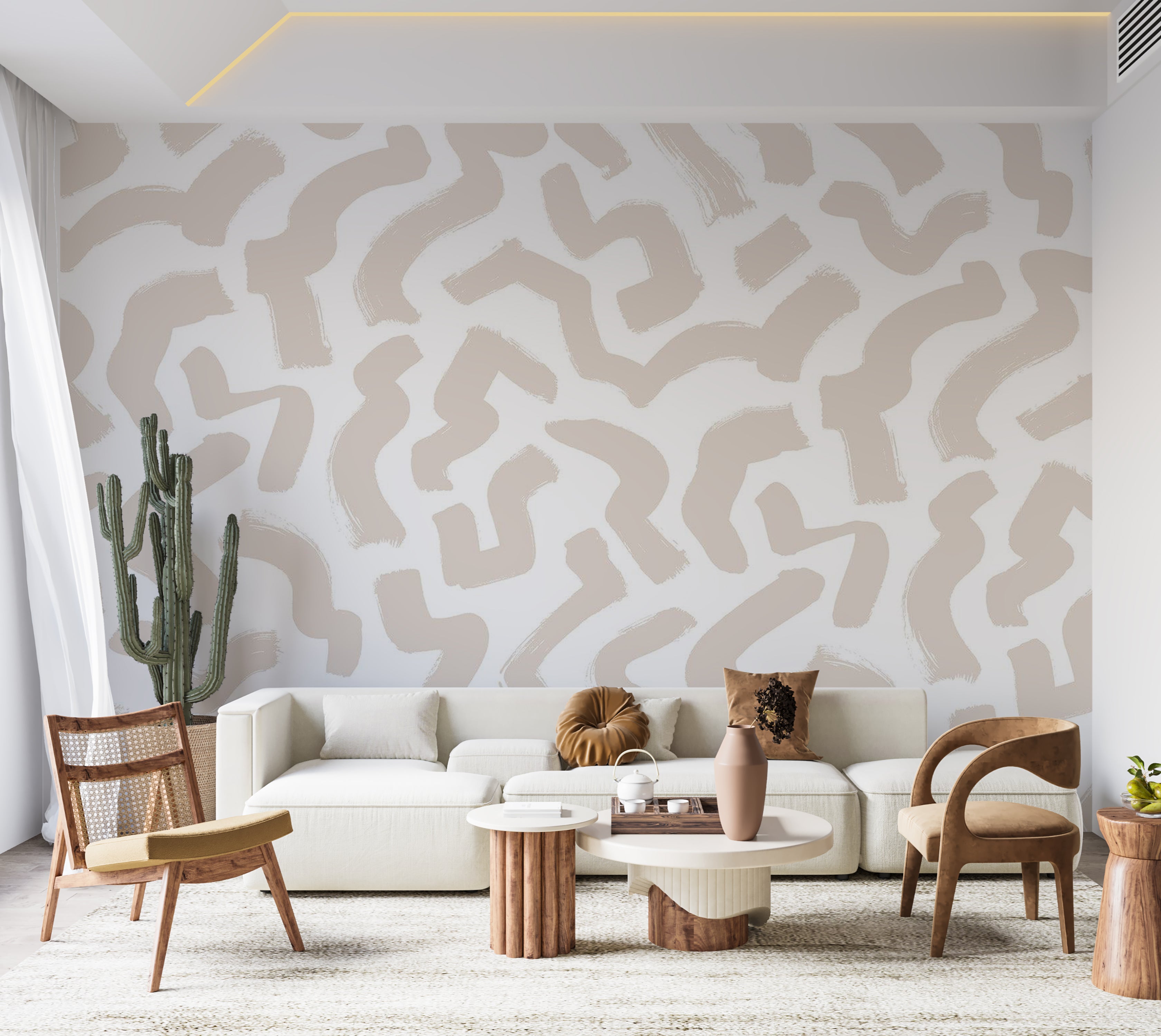 Abstract Wallpaper Wall Mural - Beige Organic Shapes 39"Wx27"H / Standard