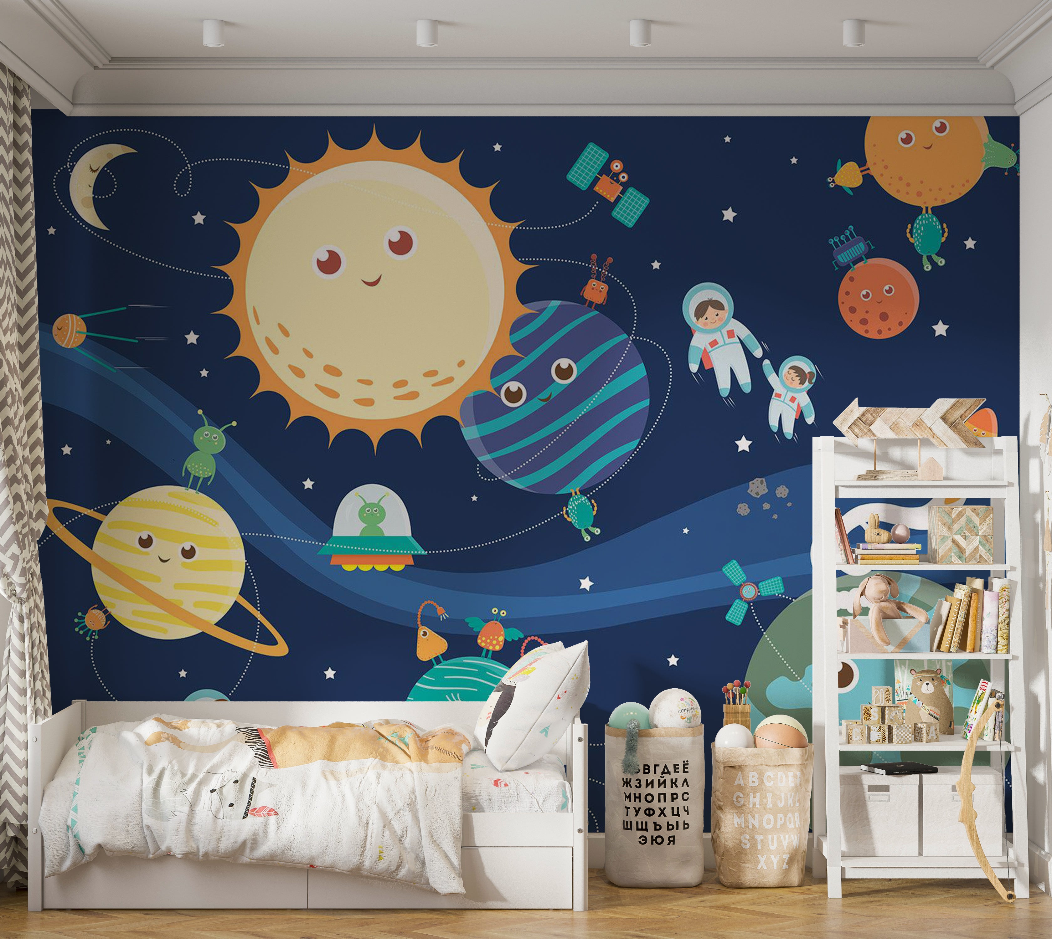 Kids Wallpaper Wall Mural - Happy Planets 39"Wx27"H / Standard