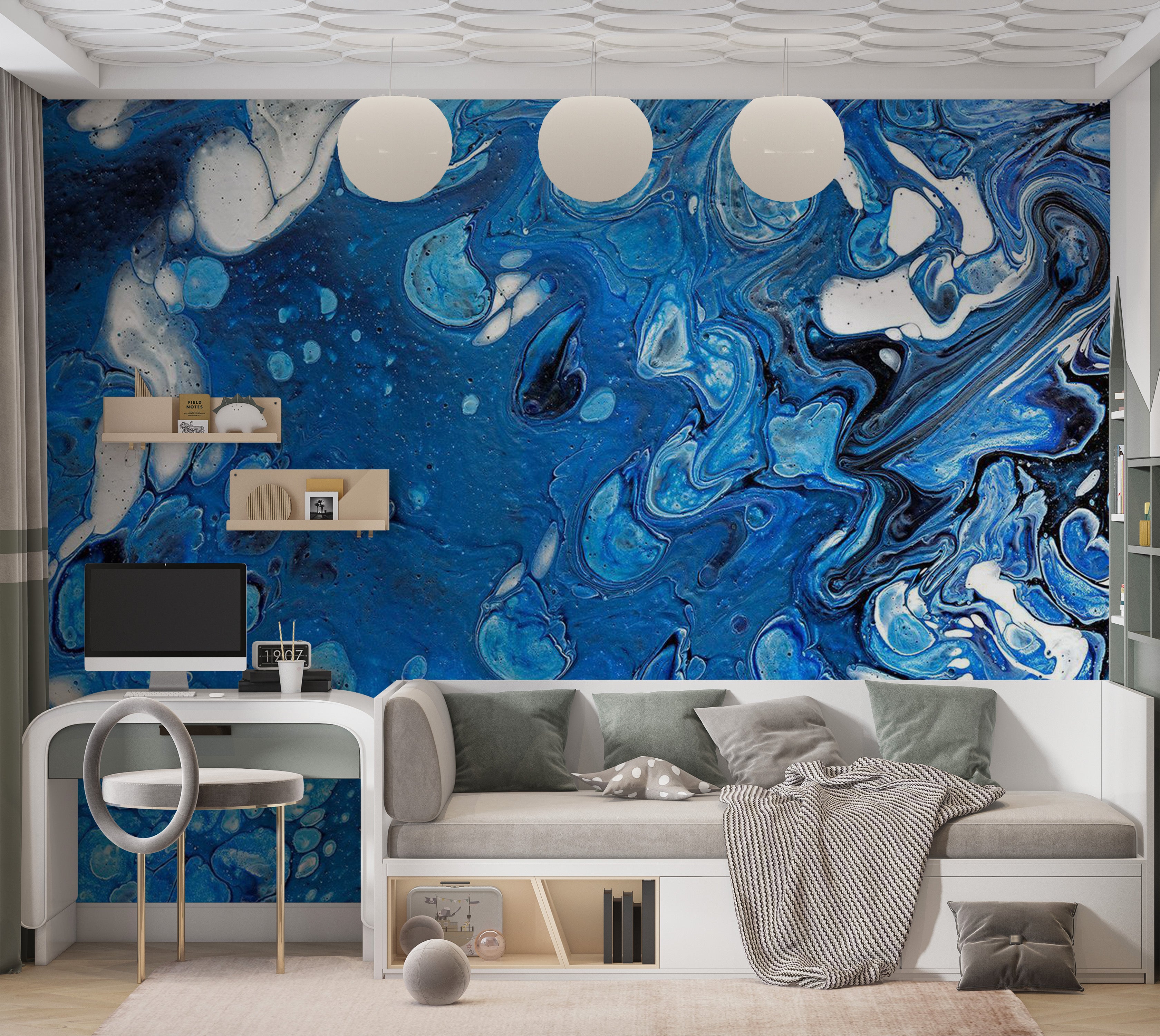 Abstract Wallpaper Wall Mural - Blue Stream 39"Wx27"H