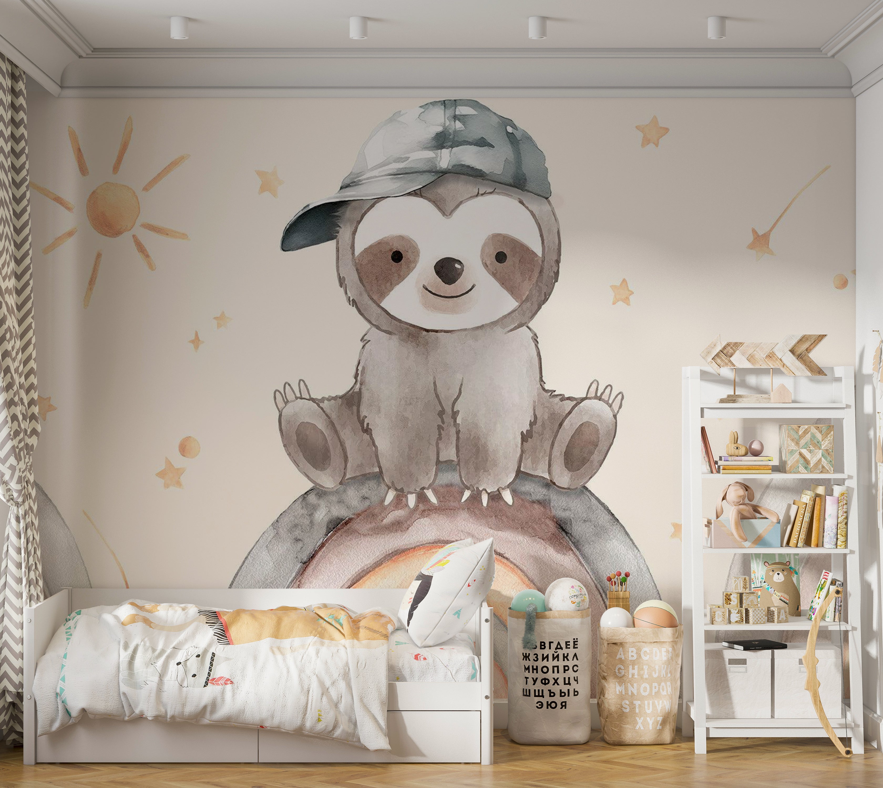 Kids Wallpaper Wall Mural - Little Sloth on a Rainbow 39"Wx27"H / Standard