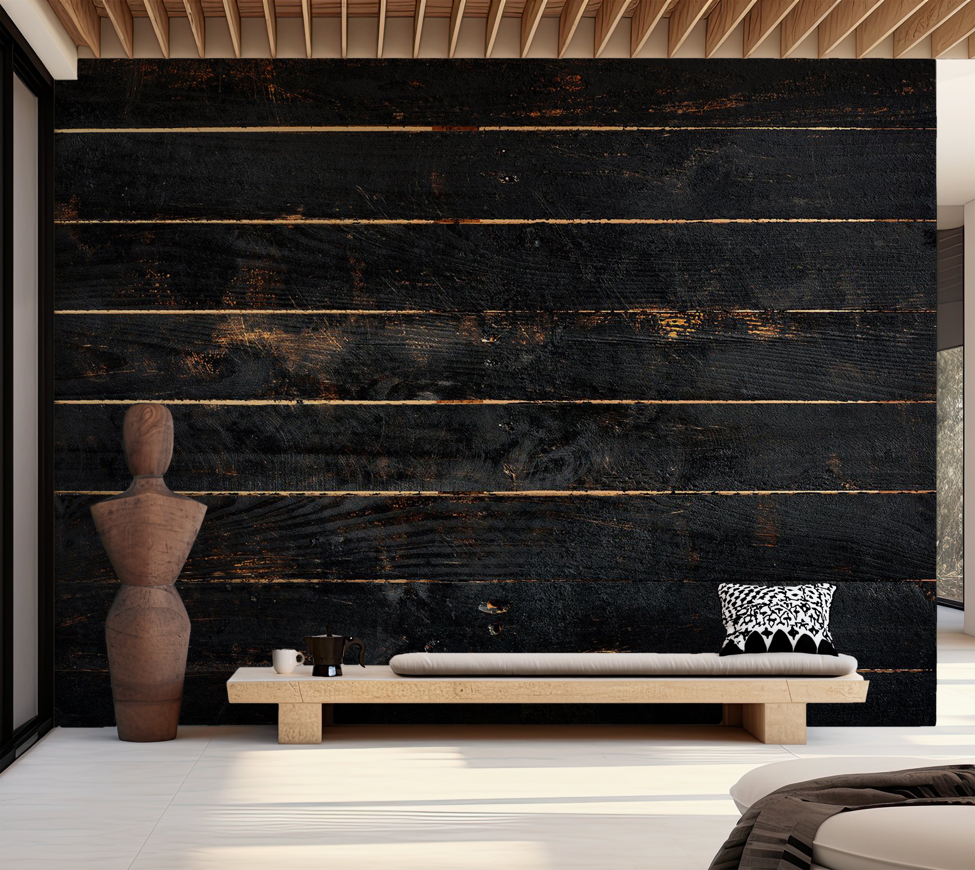 Peel & Stick Wall Mural - Black Old Horizontal Planks 38"Wx27"H