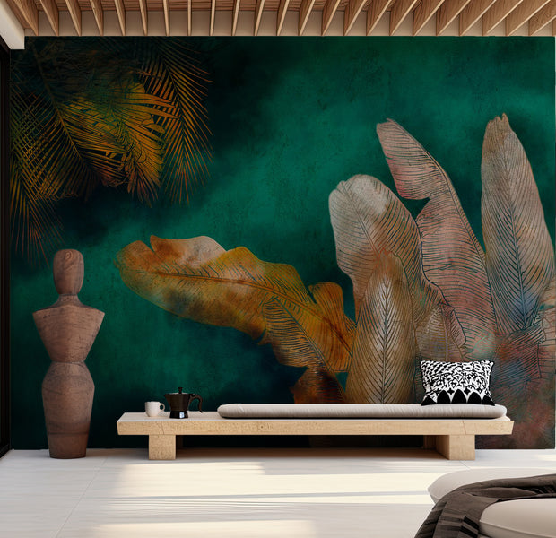 Abstract Wallpaper Wall Mural - Exotic Green Jungle 39"Wx27"H / Standard