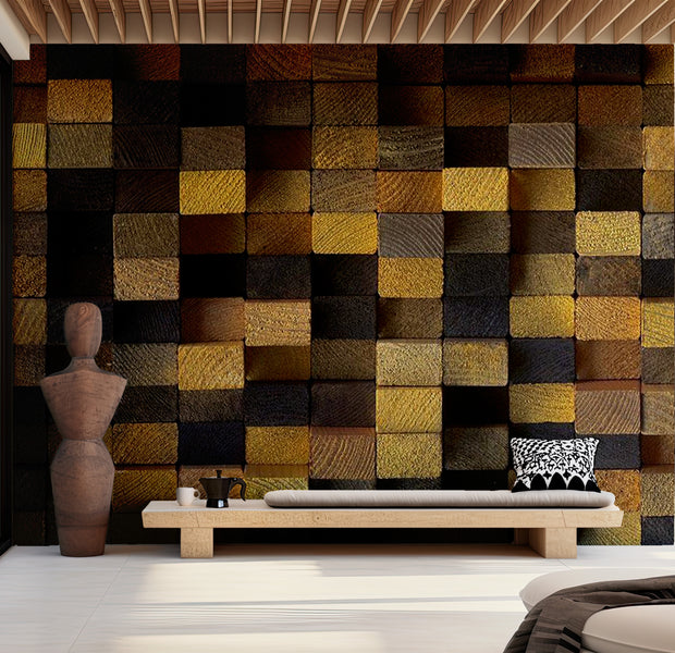 Background & Patterns Wallpaper Wall Mural - Wooden Cubes 39"Wx27"H