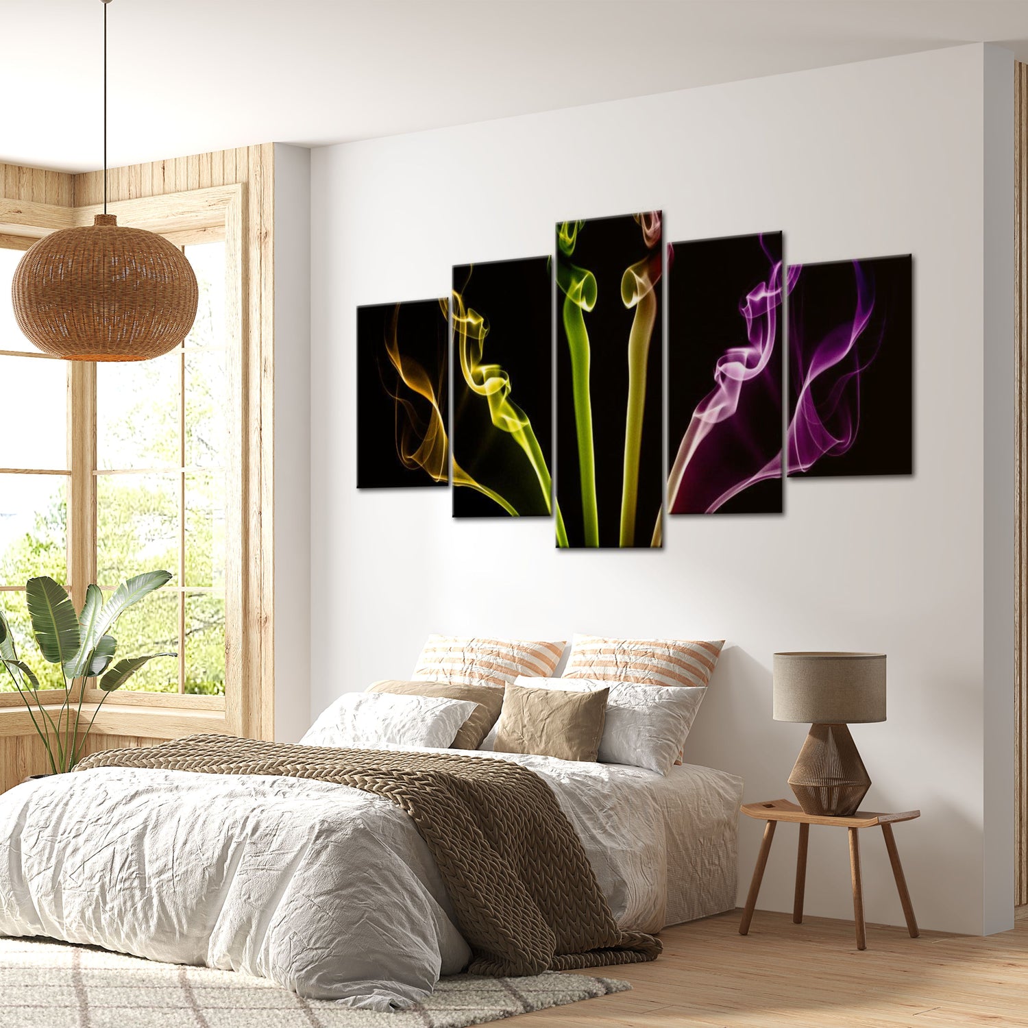 Abstract Canvas Wall Art - Multicolored Streaks - 5 Pieces