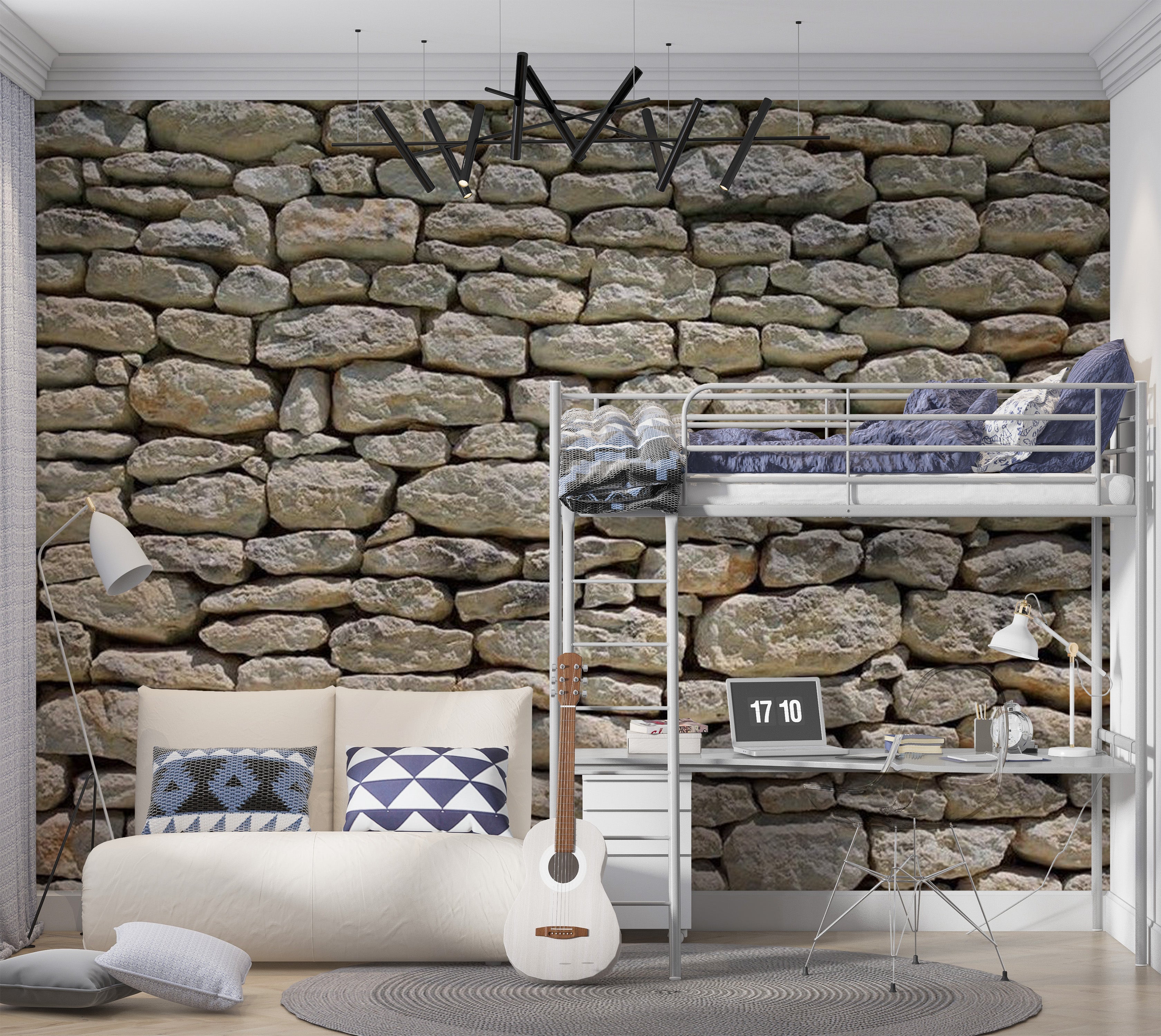 Background & Patterns Wallpaper Wall Mural - Stacked Stones and Rocks Wall 118"Wx90"H