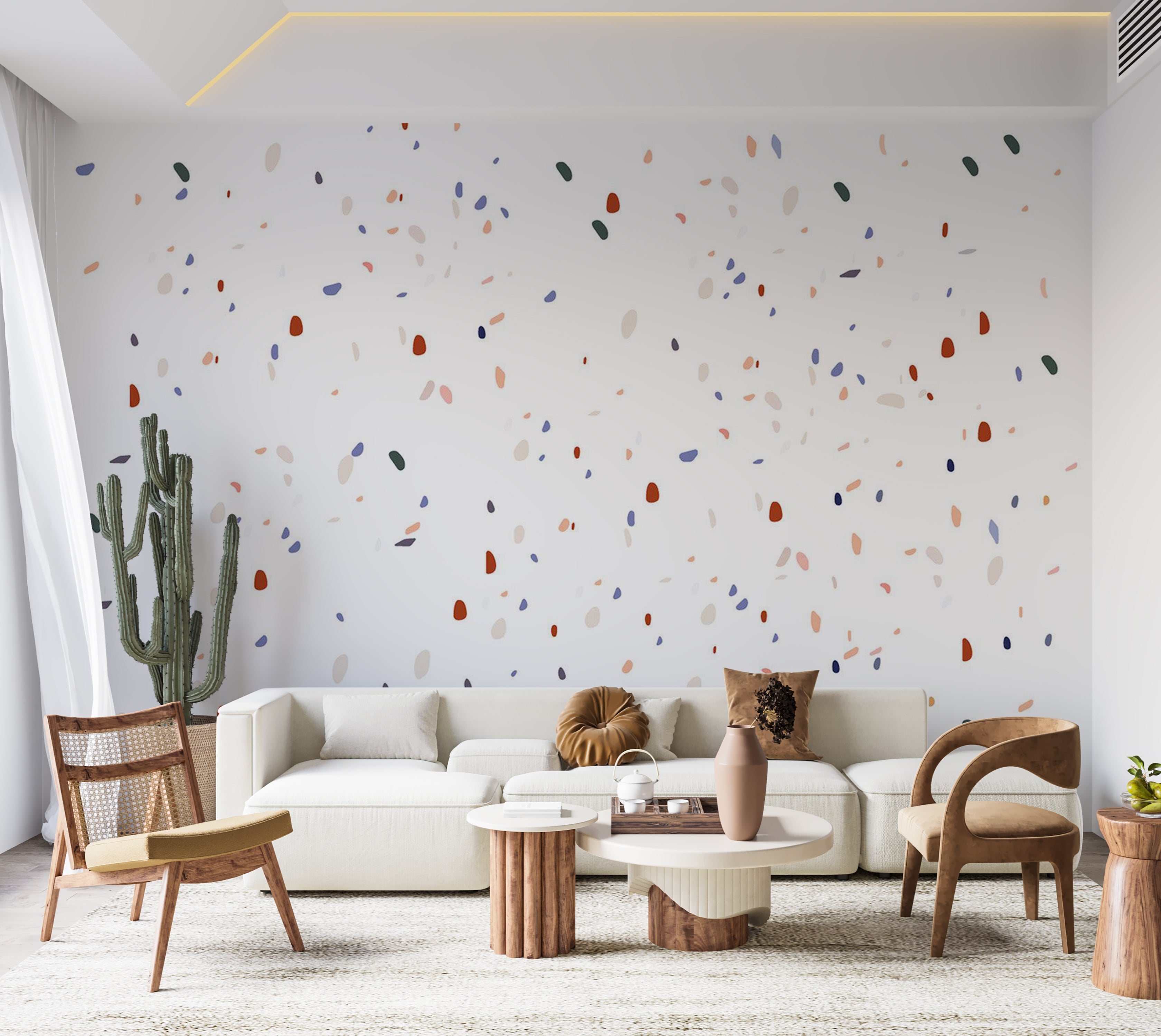 Abstract Wallpaper Wall Mural - Classic Terrazzo on White Background 39"Wx27"H / Standard