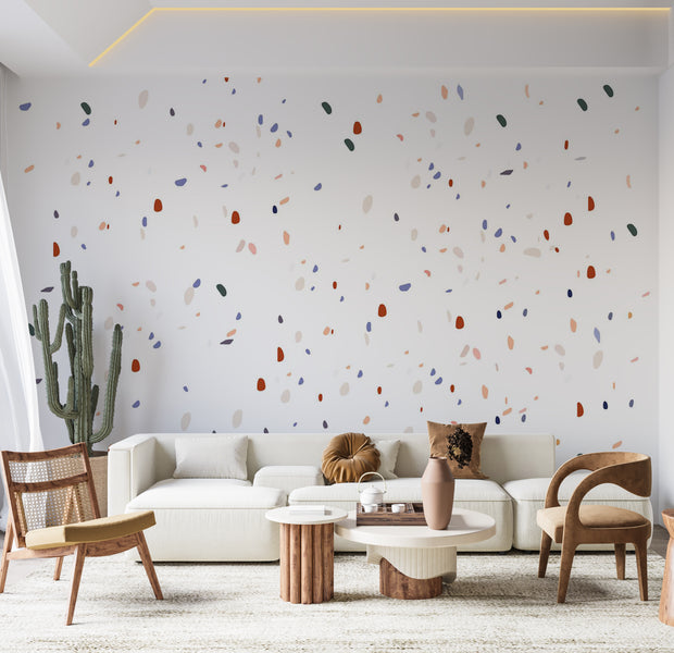 Abstract Wallpaper Wall Mural - Classic Terrazzo on White Background 39"Wx27"H / Standard