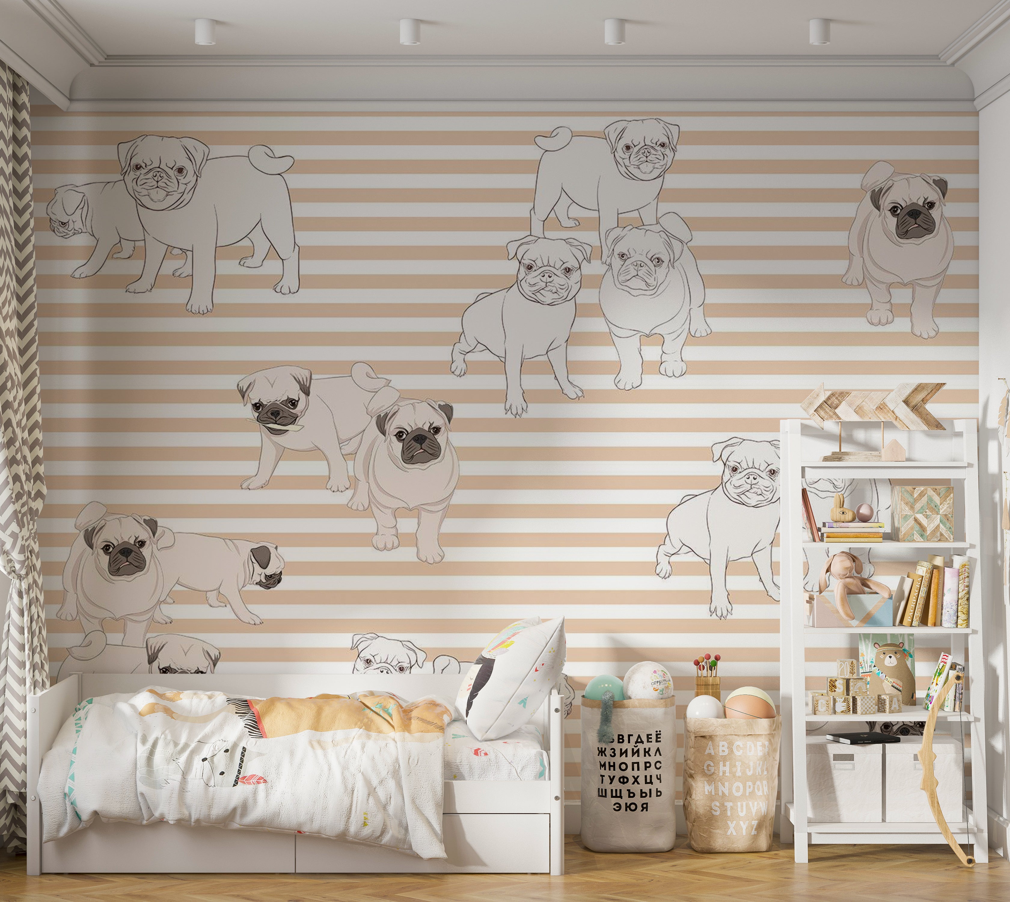 Kids Wallpaper Wall Mural - Playful Dogs 39"Wx27"H / Standard